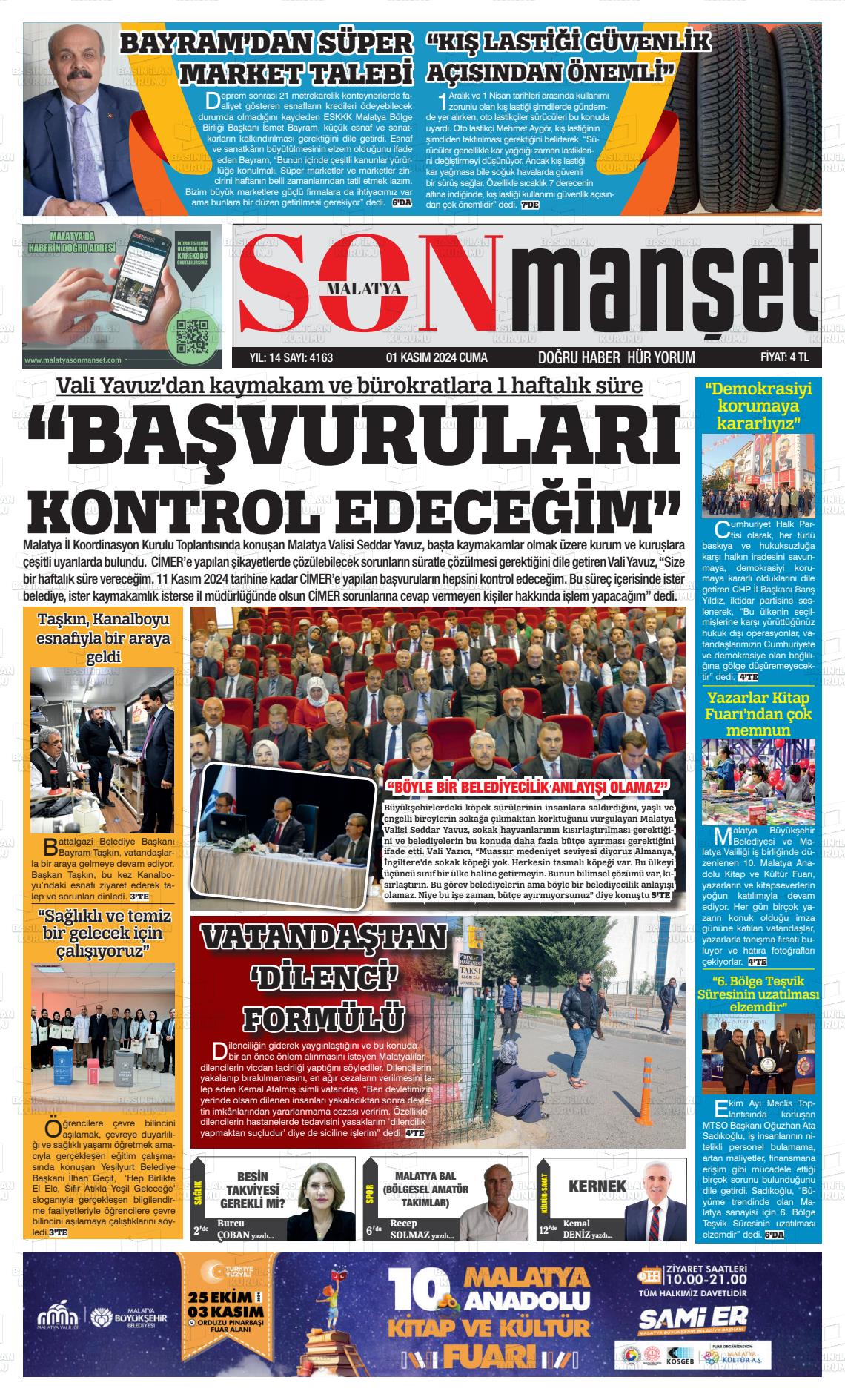 01 Kasım 2024 BUSABAH Malatya Gazete Manşeti