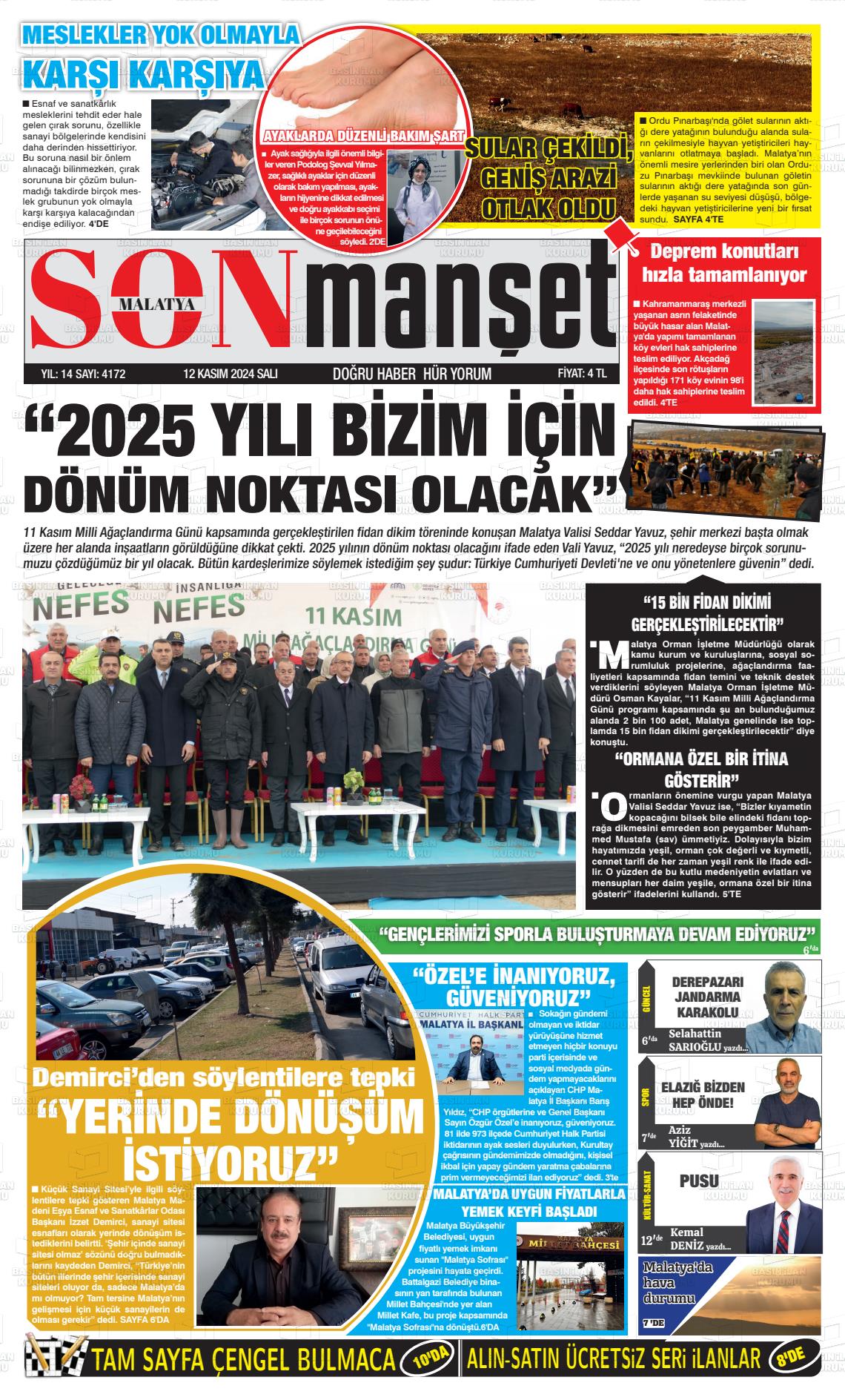 12 Kasım 2024 BUSABAH Malatya Gazete Manşeti