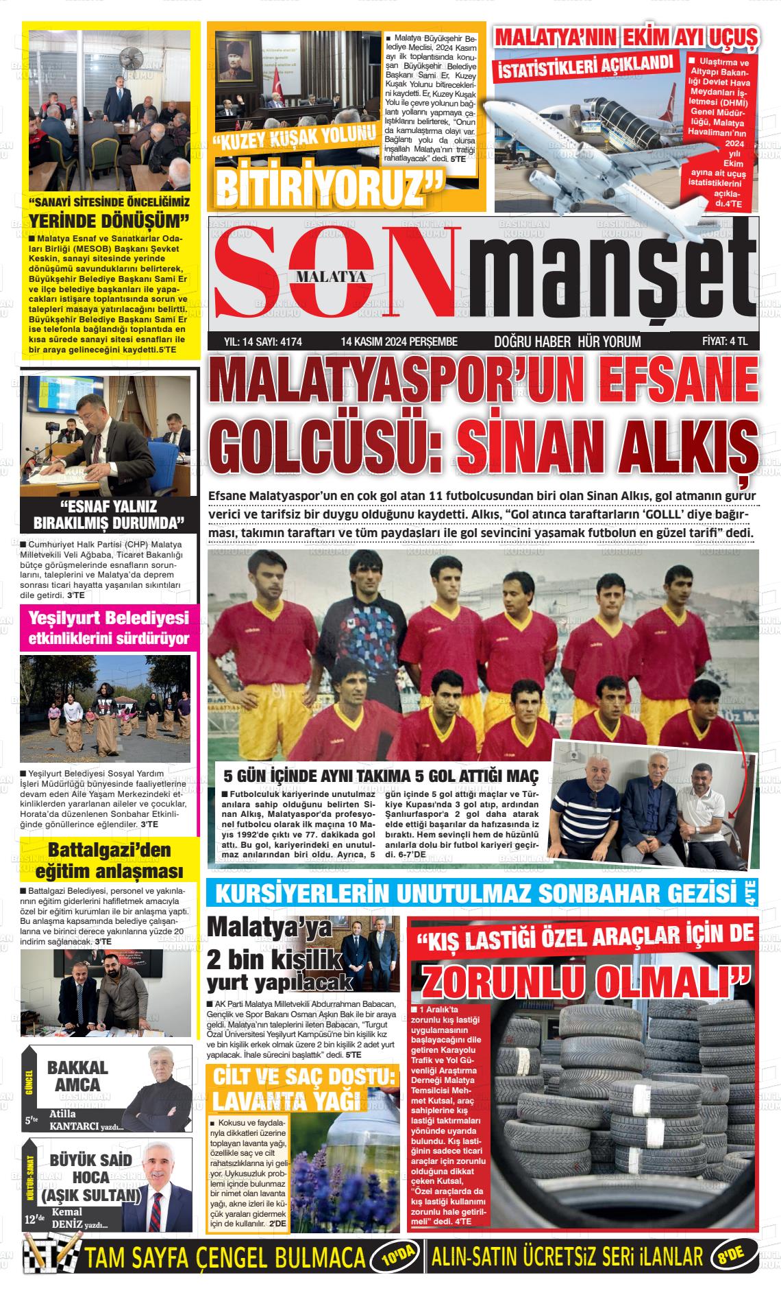 14 Kasım 2024 BUSABAH Malatya Gazete Manşeti