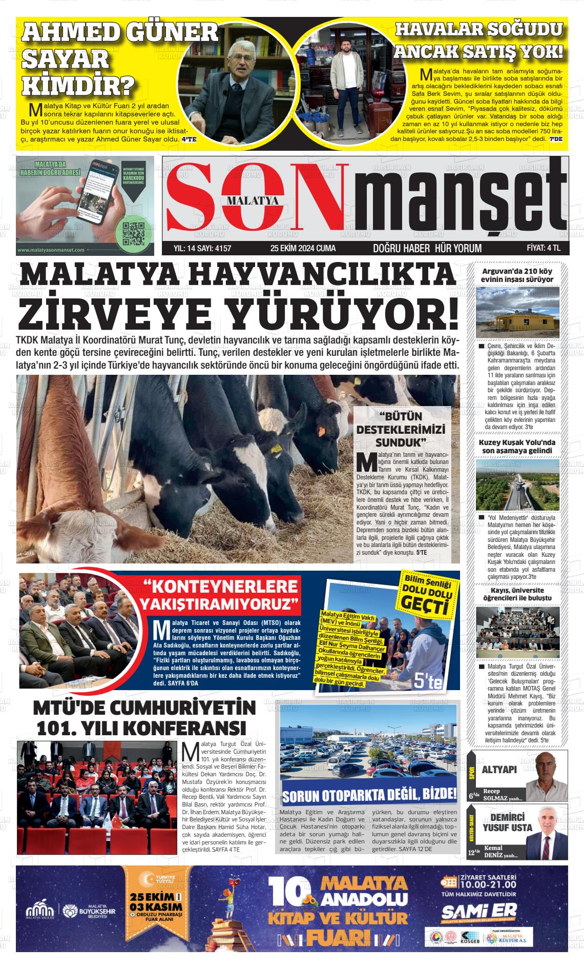 25 Ekim 2024 BUSABAH Malatya Gazete Manşeti