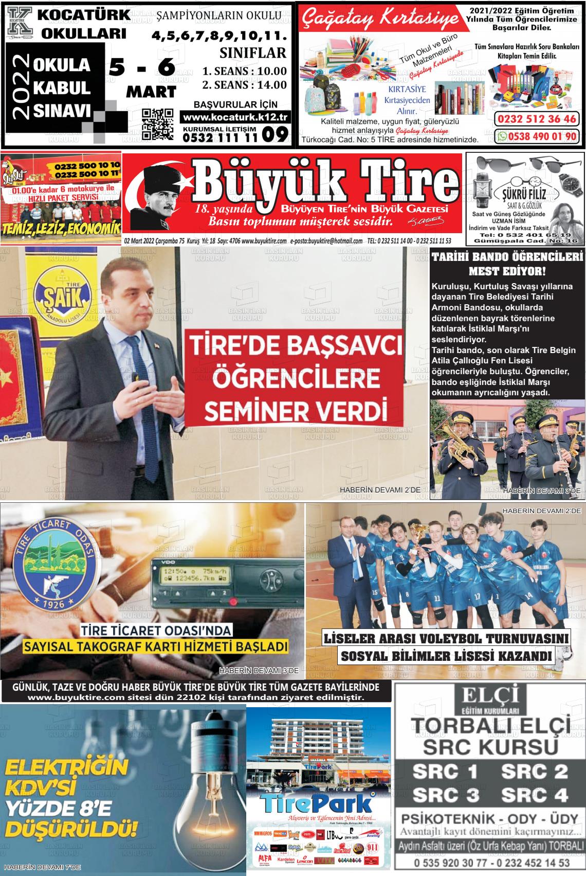 02 Mart 2022 Büyük Tire Gazete Manşeti