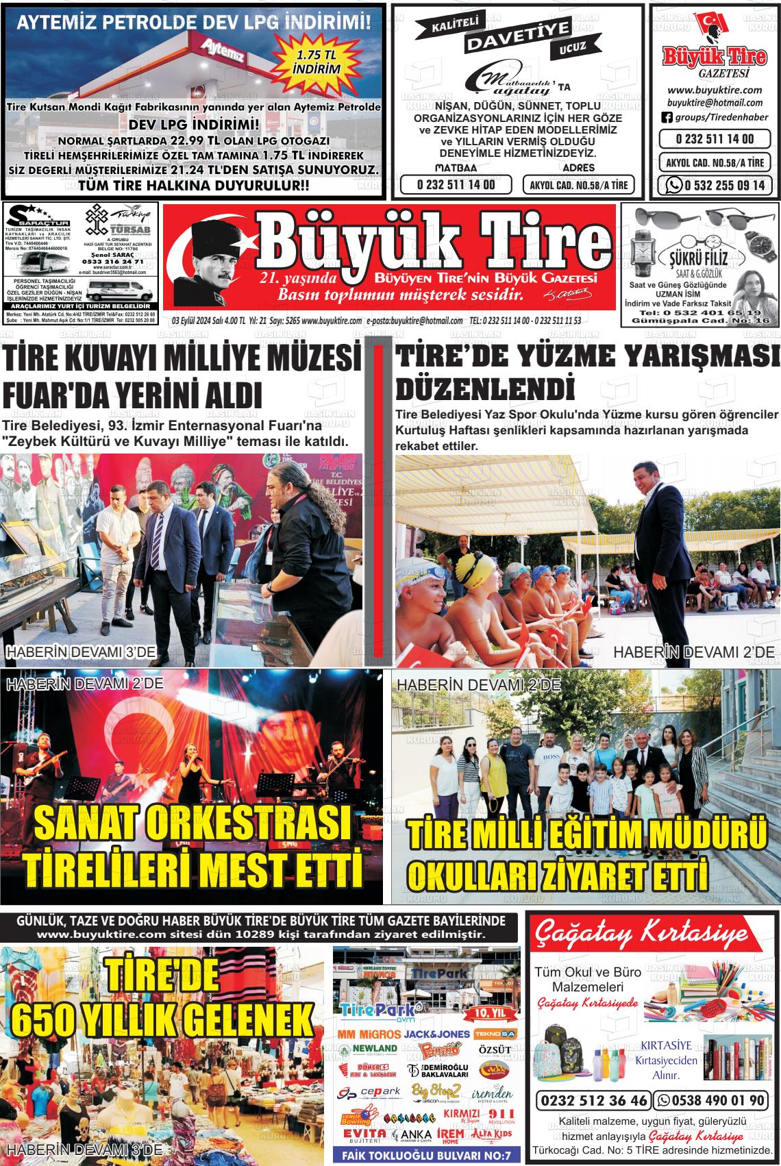 03 Eylül 2024 Büyük Tire Gazete Manşeti