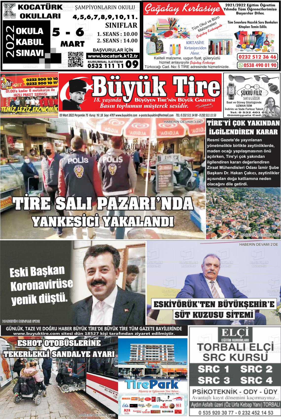 03 Mart 2022 Büyük Tire Gazete Manşeti