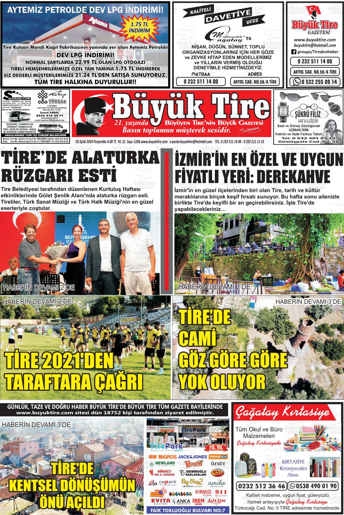 05 Eylül 2024 Büyük Tire Gazete Manşeti