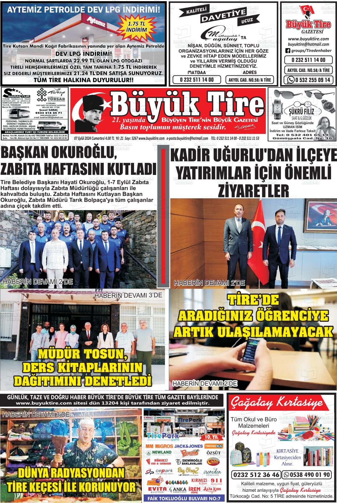 07 Eylül 2024 Büyük Tire Gazete Manşeti