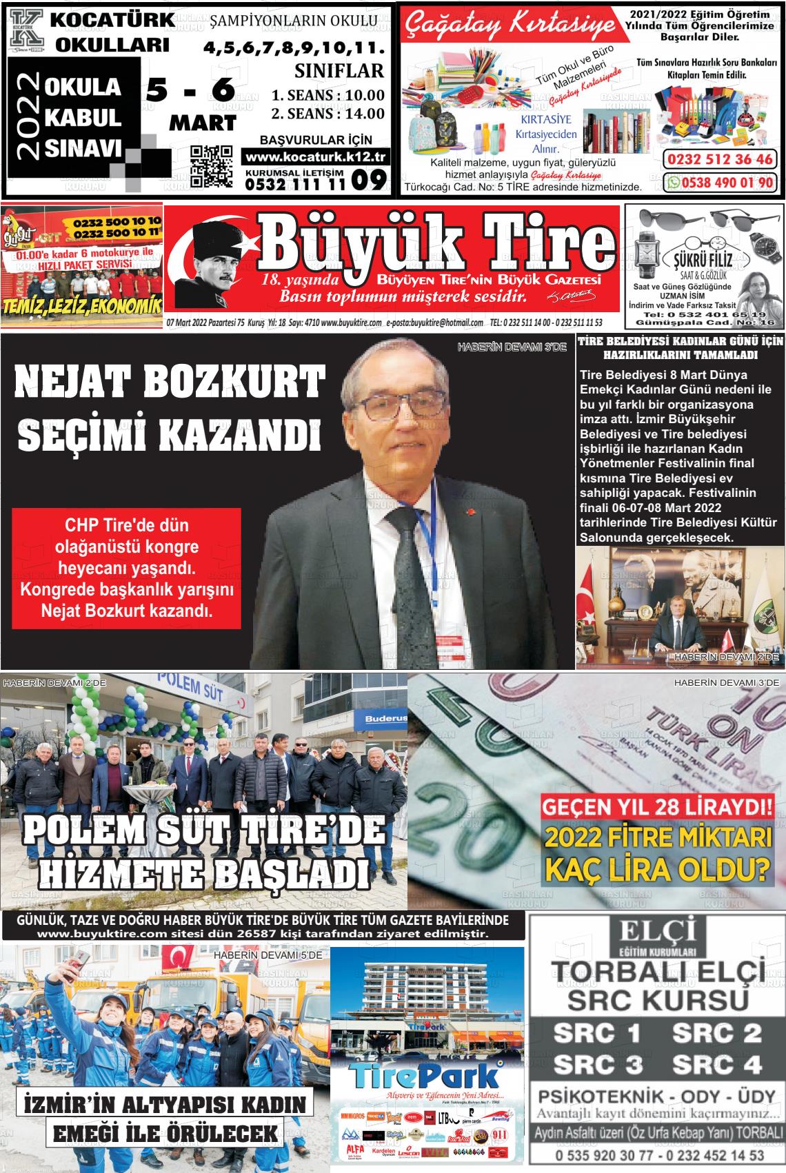 07 Mart 2022 Büyük Tire Gazete Manşeti