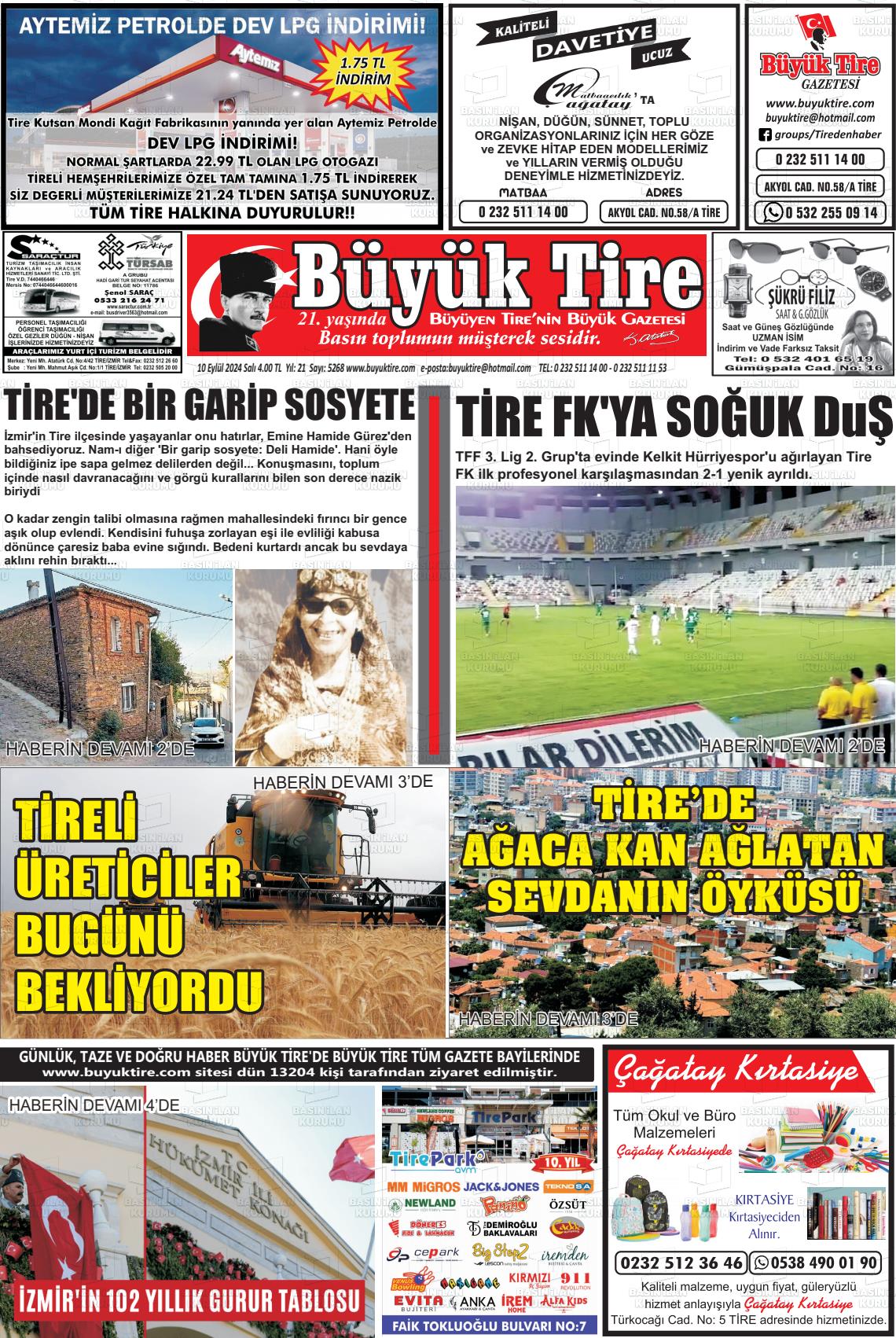 10 Eylül 2024 Büyük Tire Gazete Manşeti