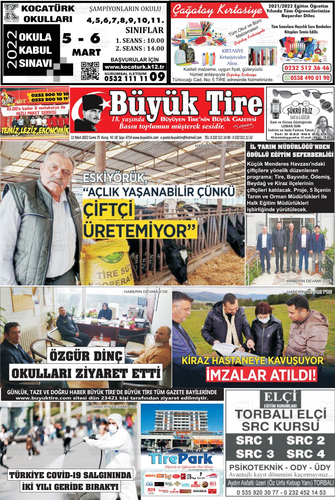 11 Mart 2022 Büyük Tire Gazete Manşeti