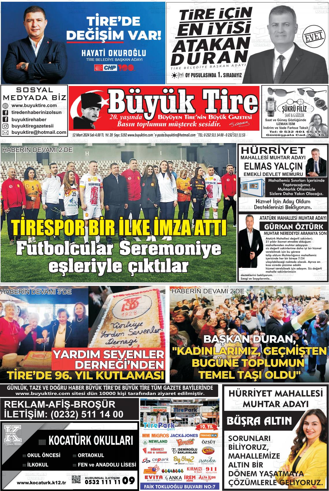 12 Mart 2024 Büyük Tire Gazete Manşeti