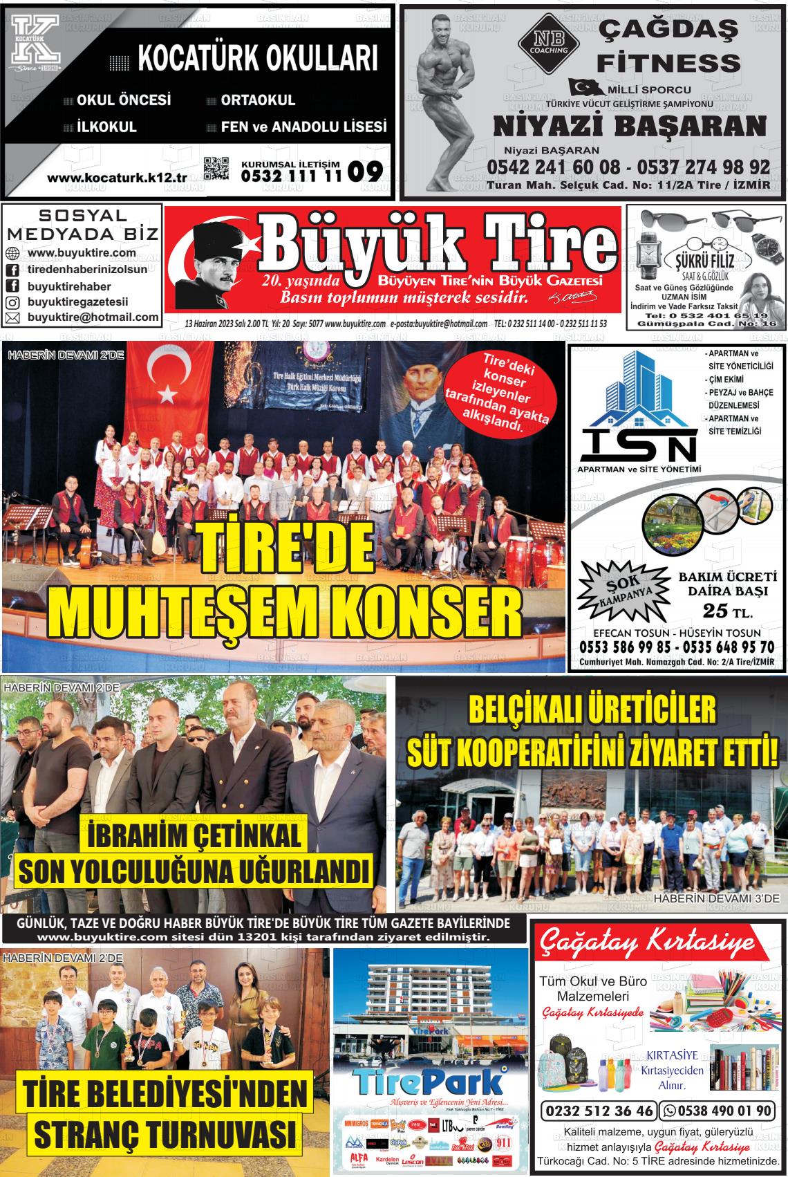 13 Haziran 2023 Büyük Tire Gazete Manşeti