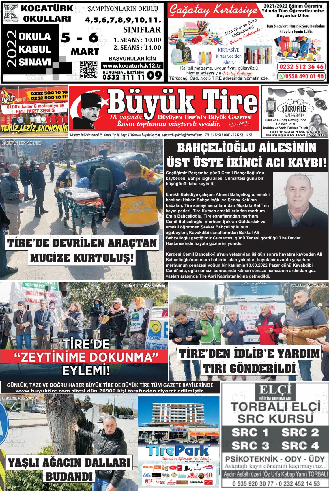 14 Mart 2022 Büyük Tire Gazete Manşeti