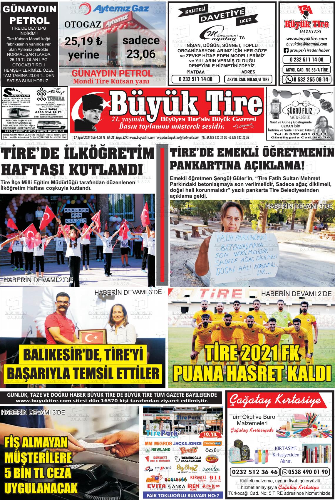 17 Eylül 2024 Büyük Tire Gazete Manşeti