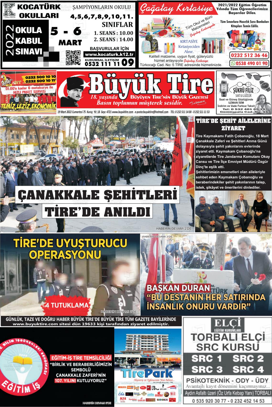 19 Mart 2022 Büyük Tire Gazete Manşeti