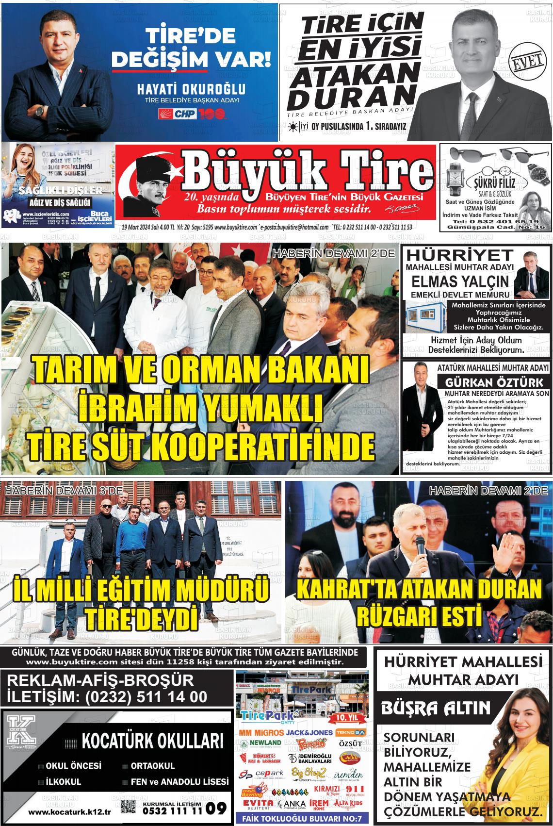 19 Mart 2024 Büyük Tire Gazete Manşeti