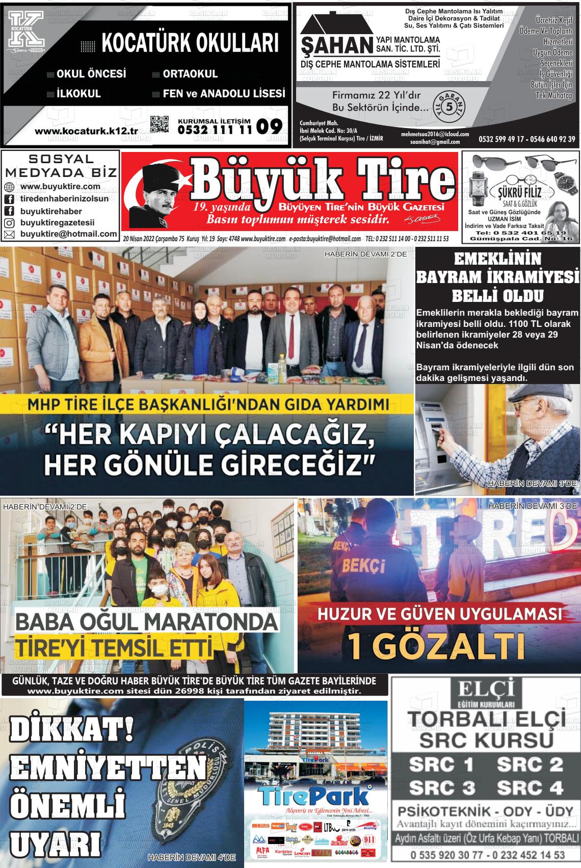 20 Nisan 2022 Büyük Tire Gazete Manşeti