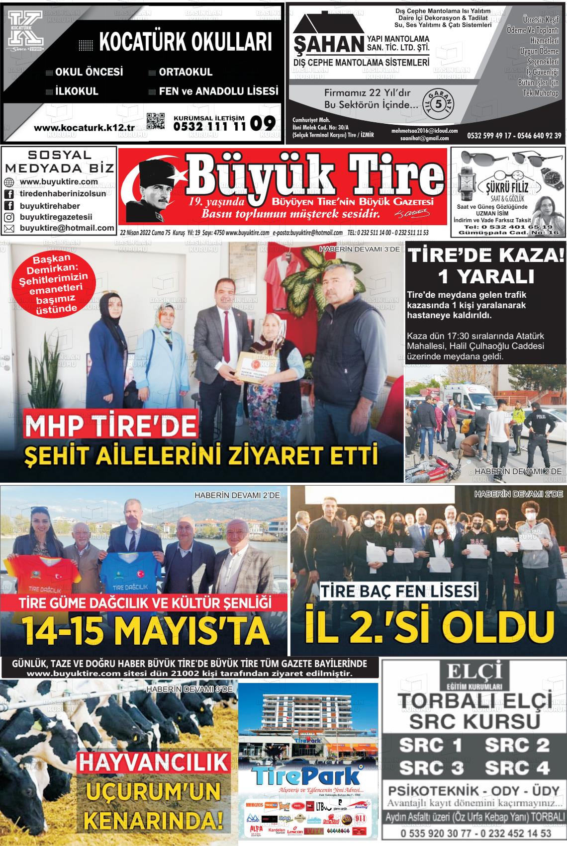 22 Nisan 2022 Büyük Tire Gazete Manşeti