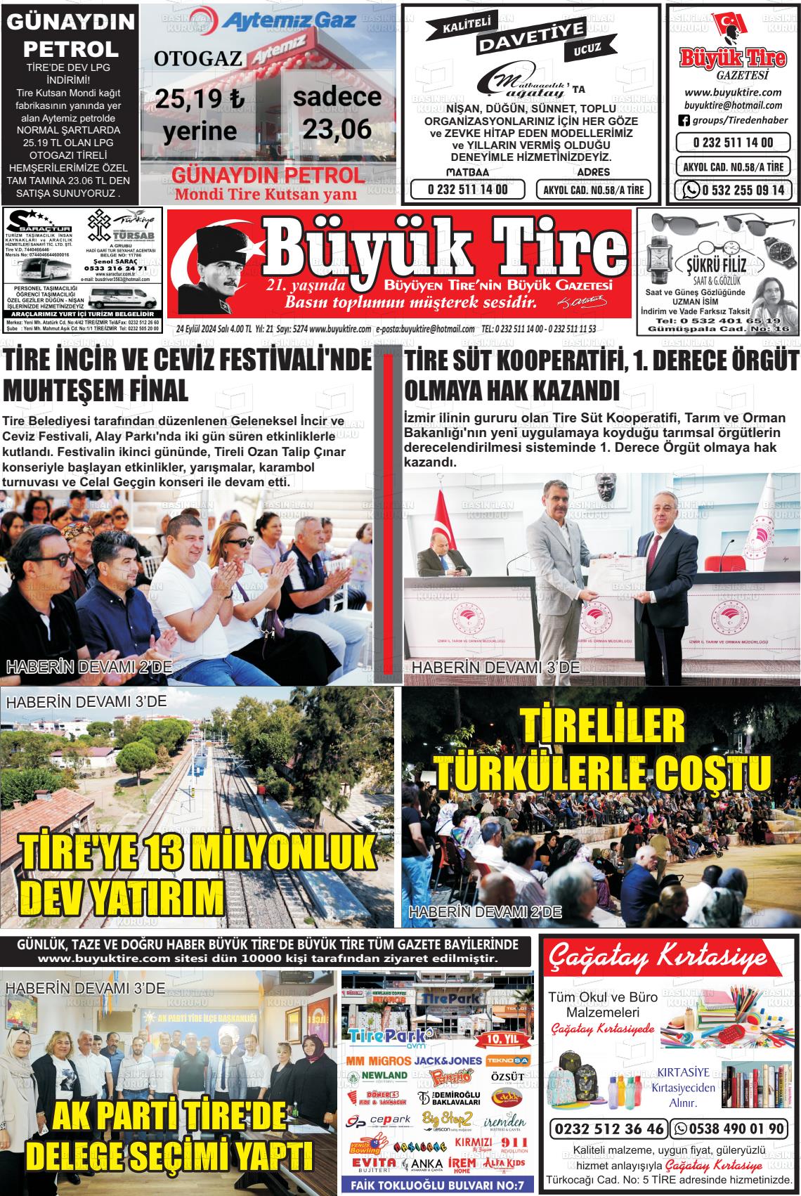 24 Eylül 2024 Büyük Tire Gazete Manşeti