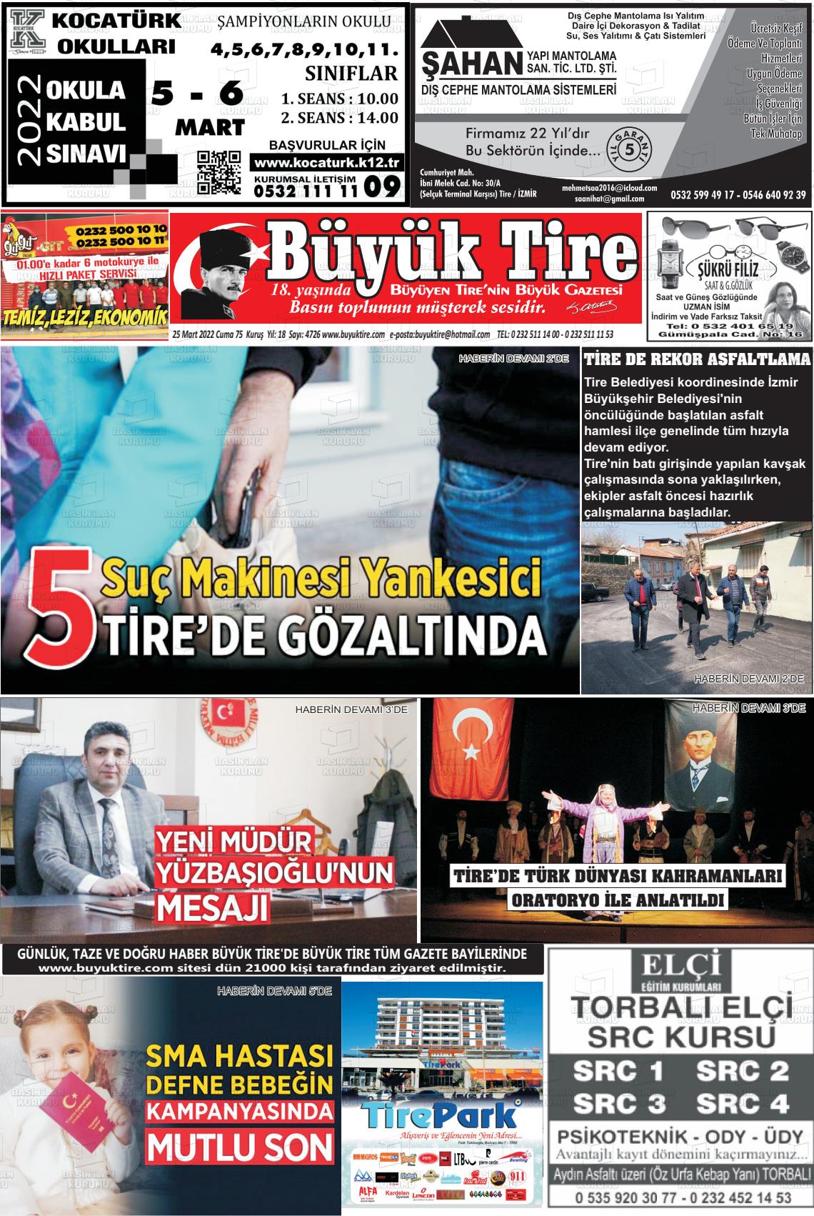 25 Mart 2022 Büyük Tire Gazete Manşeti