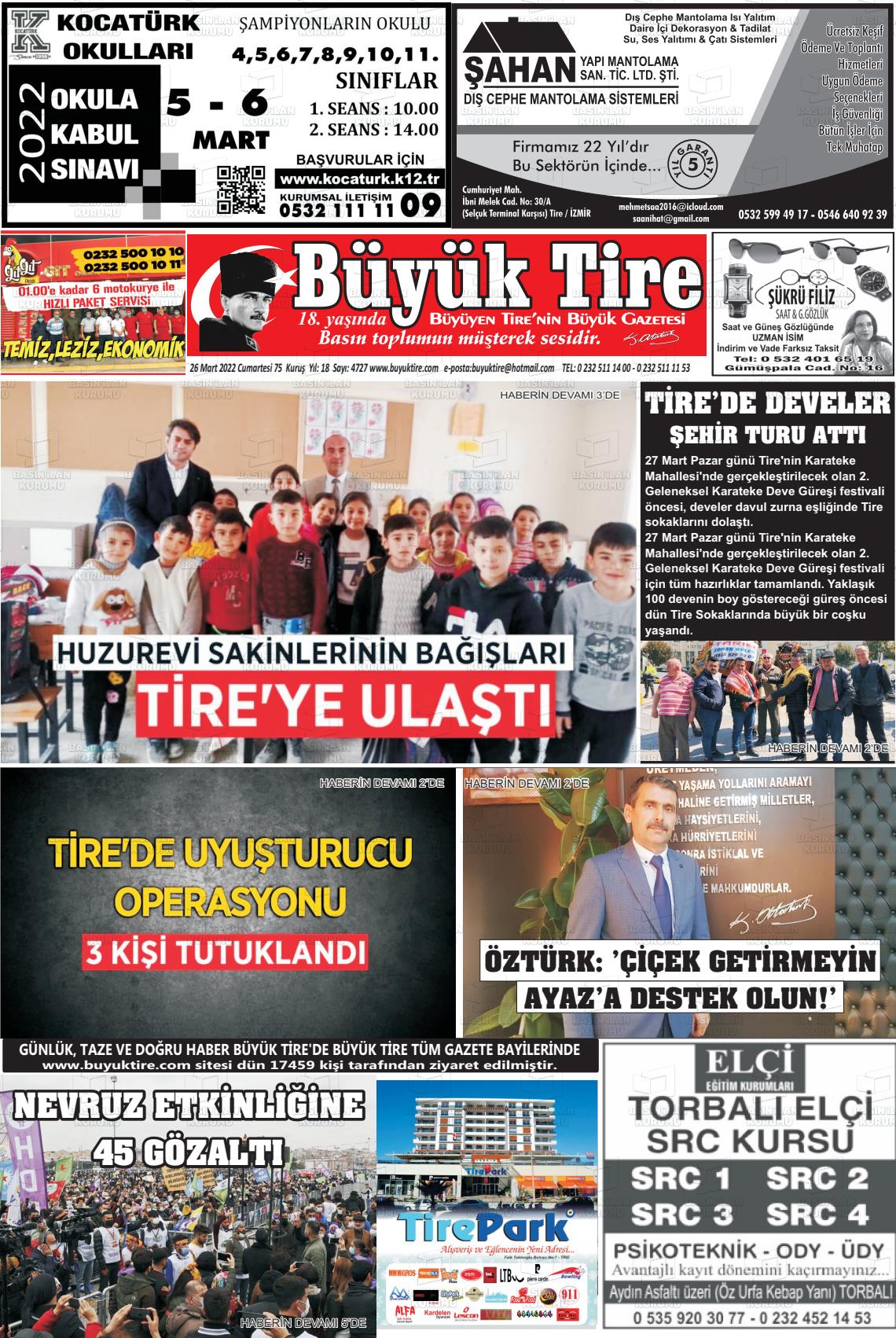 26 Mart 2022 Büyük Tire Gazete Manşeti