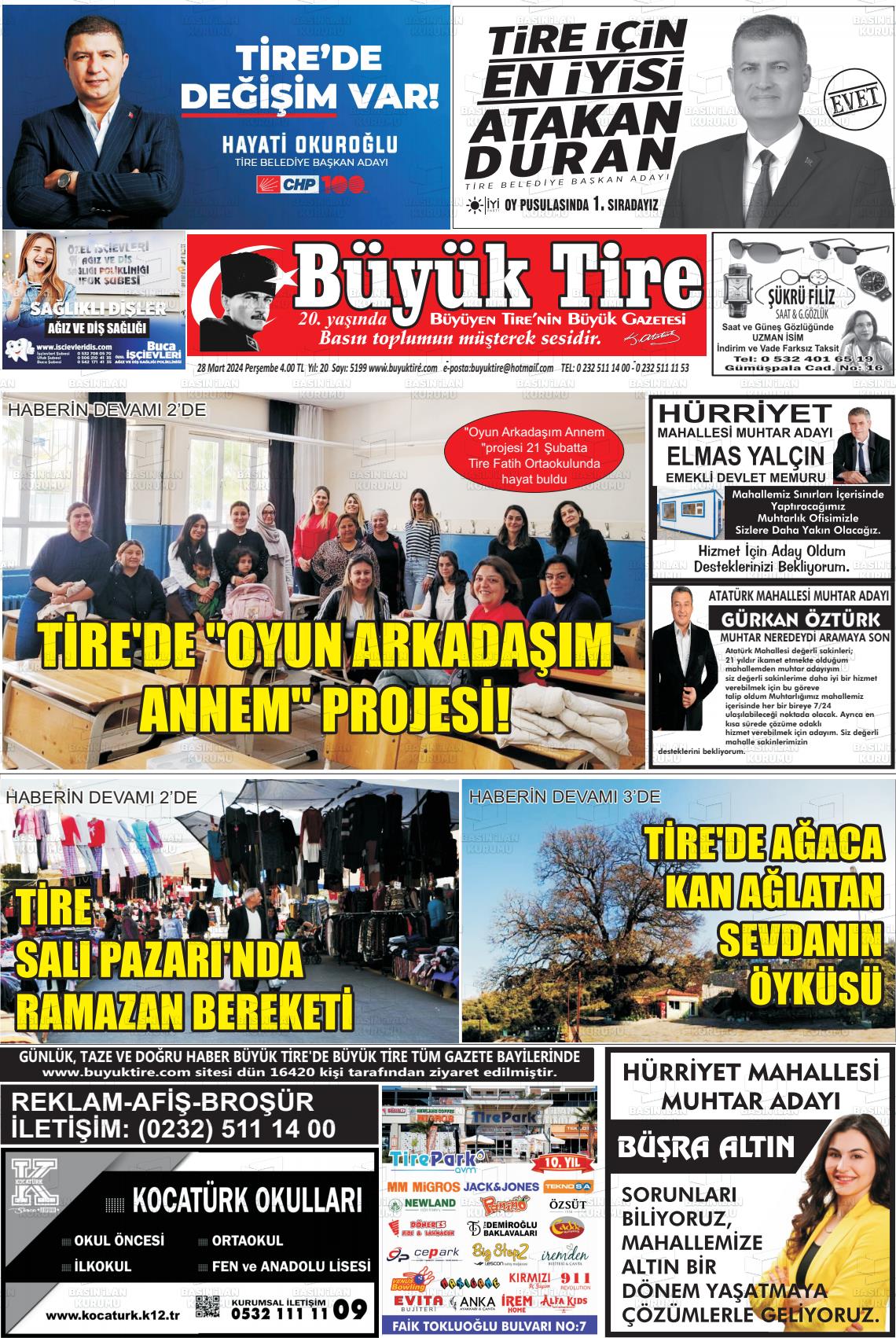 28 Mart 2024 Büyük Tire Gazete Manşeti