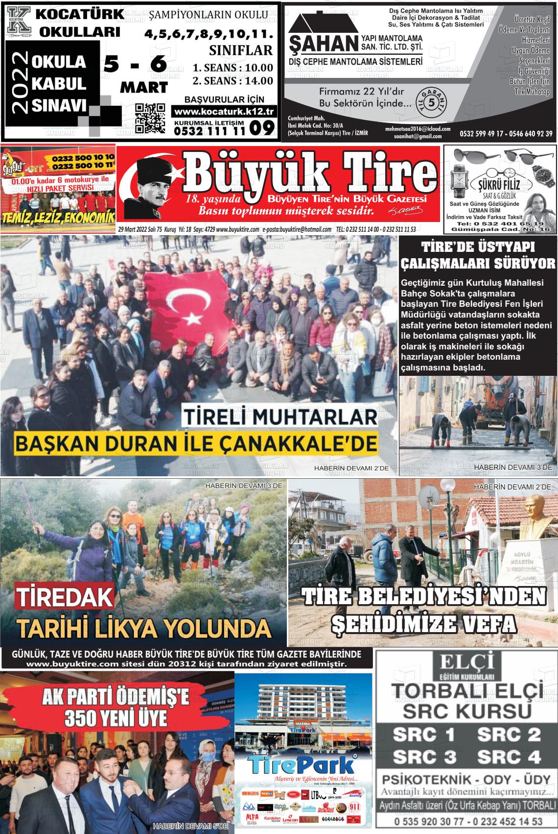 29 Mart 2022 Büyük Tire Gazete Manşeti