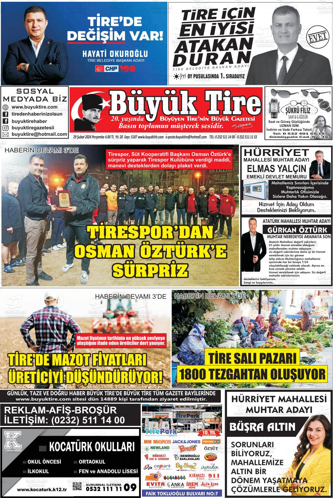 29 Şubat 2024 Büyük Tire Gazete Manşeti