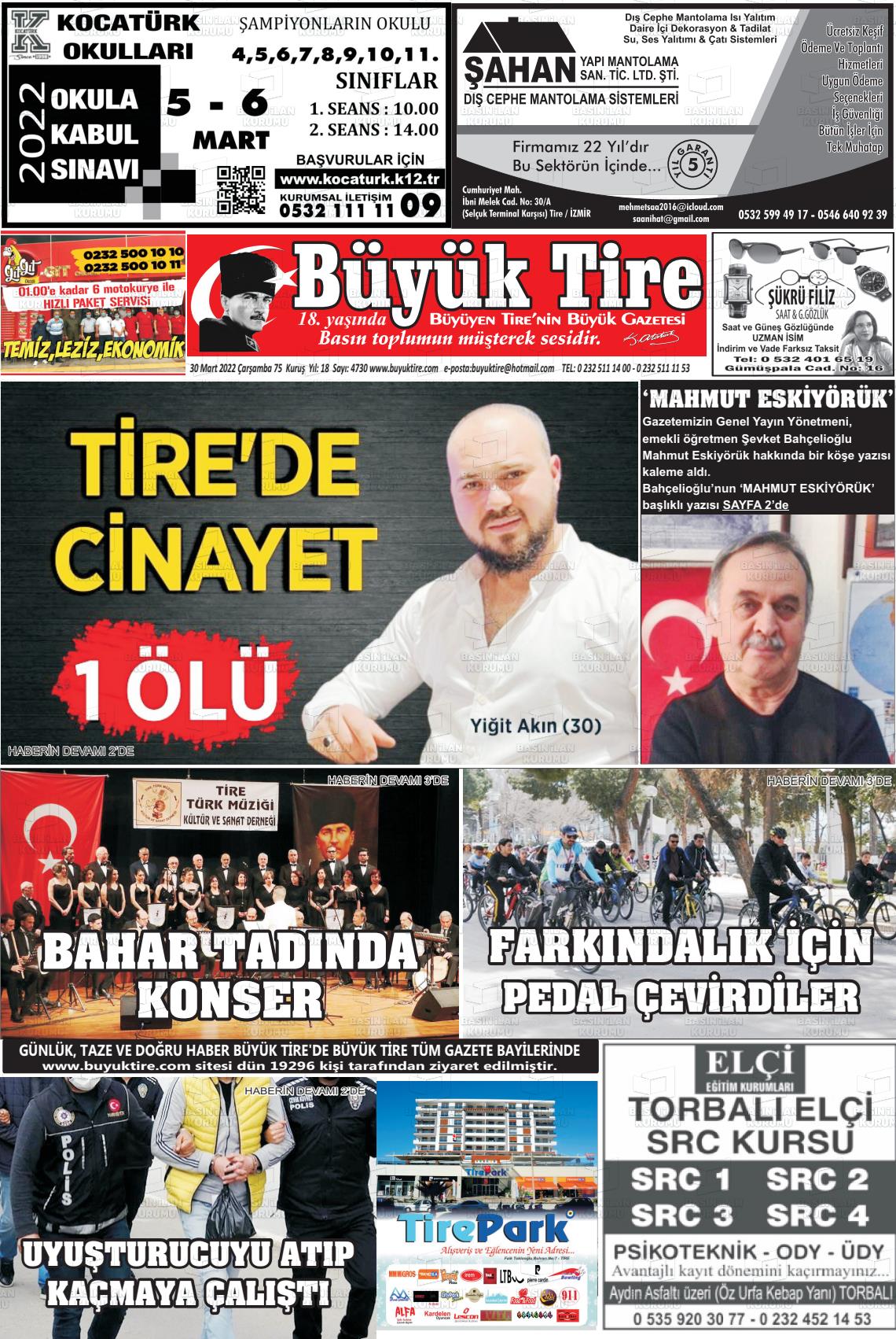 30 Mart 2022 Büyük Tire Gazete Manşeti