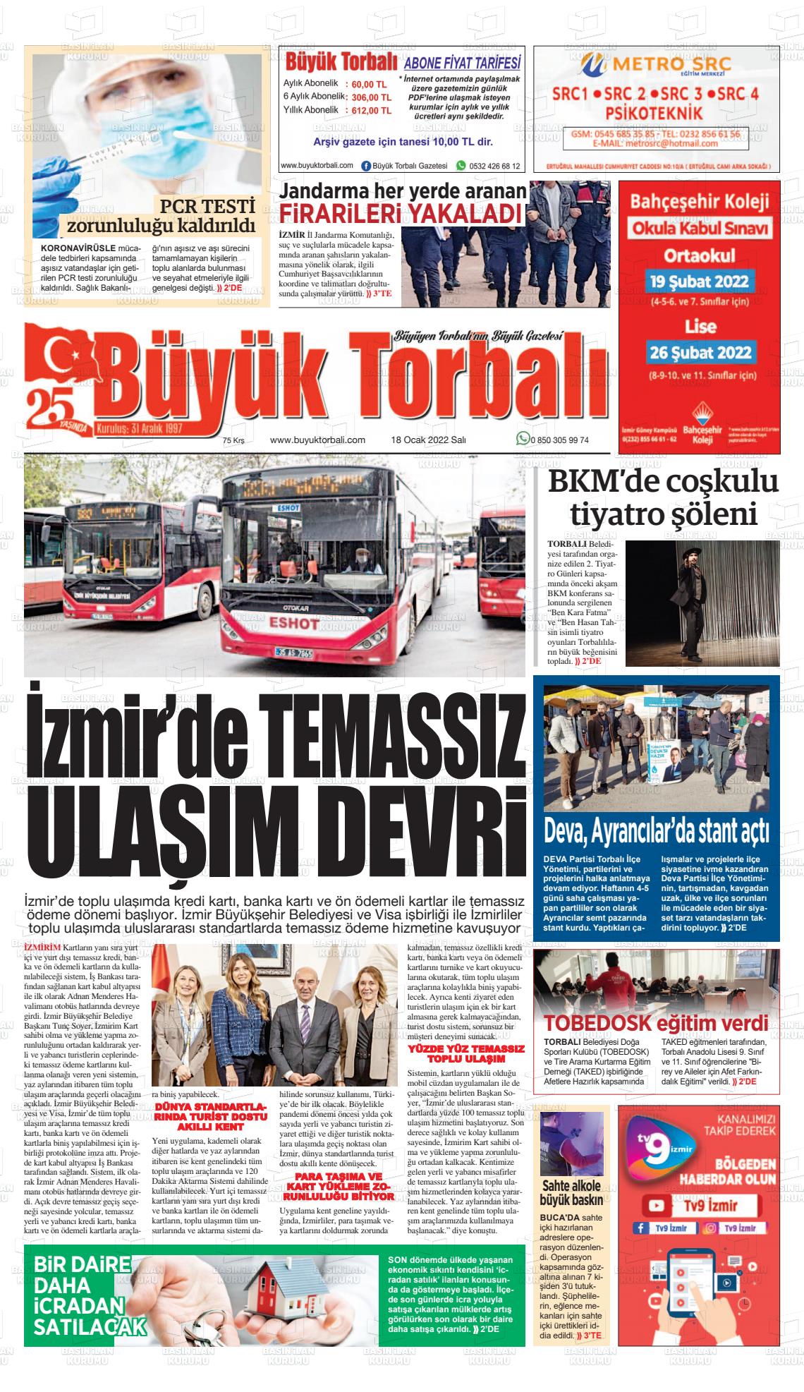 18 Ocak 2022 Büyük Torbalı Gazete Manşeti