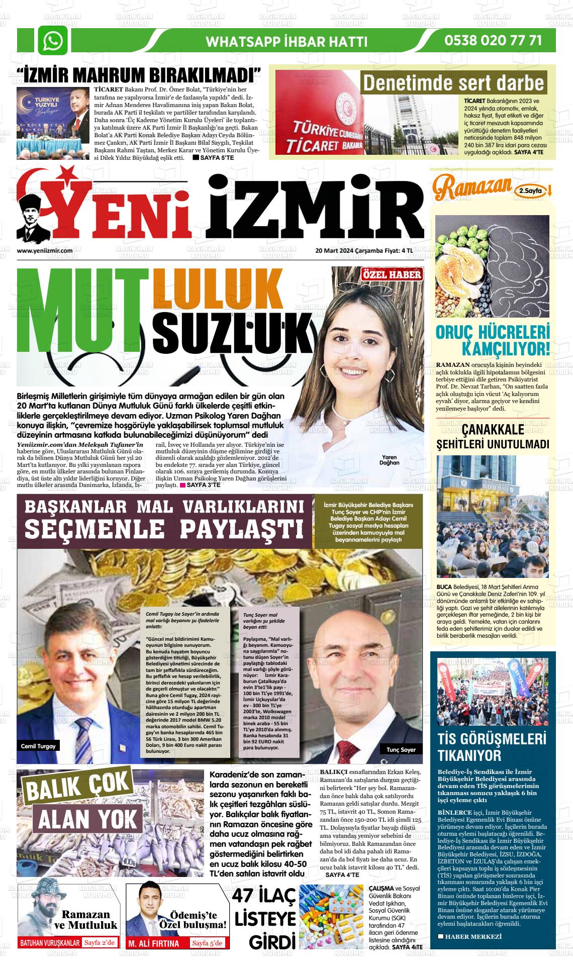 20 Mart 2024 Büyük Torbalı Gazete Manşeti