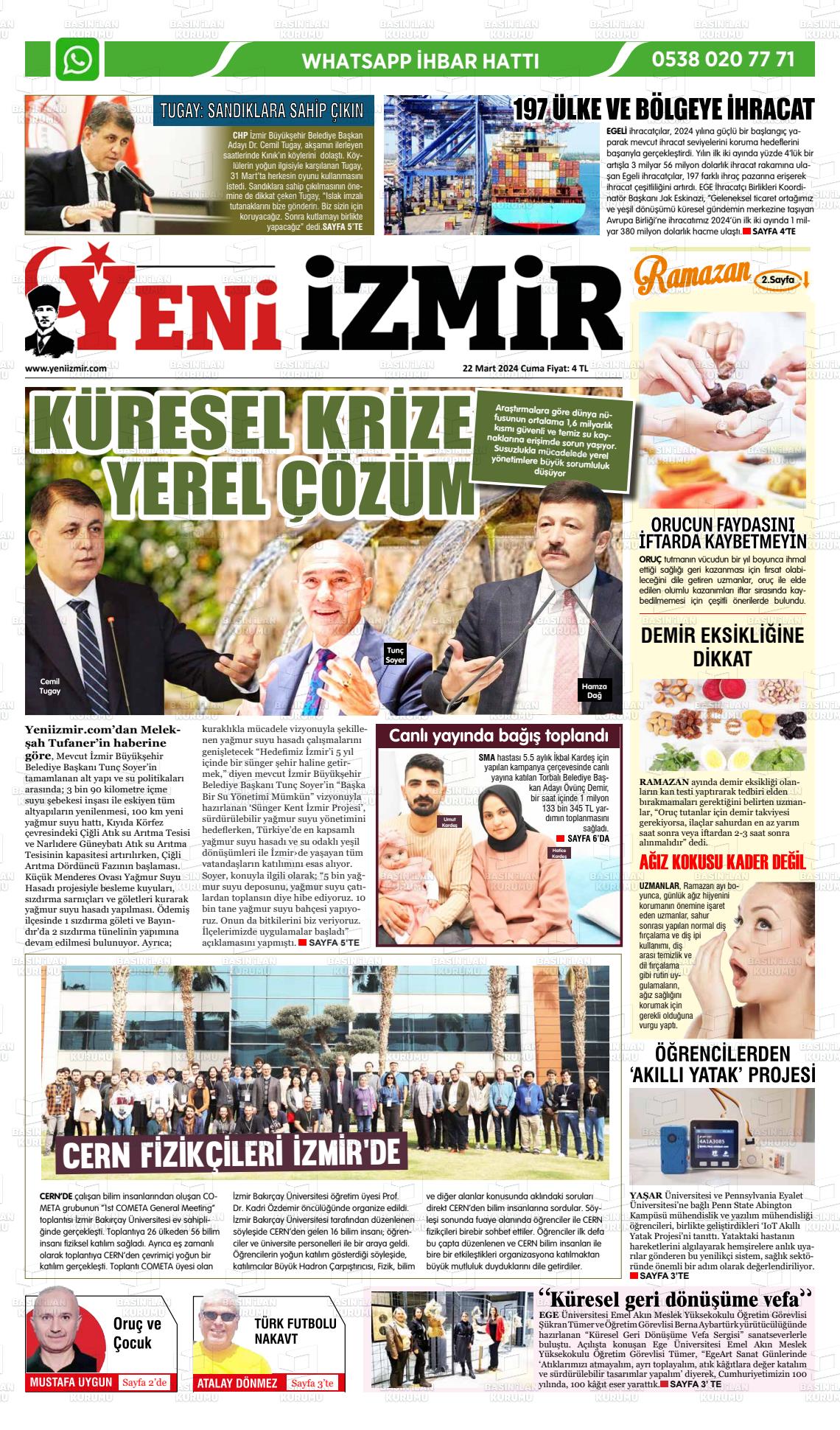 22 Mart 2024 Büyük Torbalı Gazete Manşeti