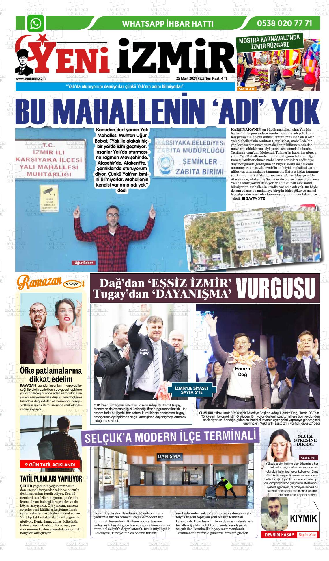 25 Mart 2024 Büyük Torbalı Gazete Manşeti