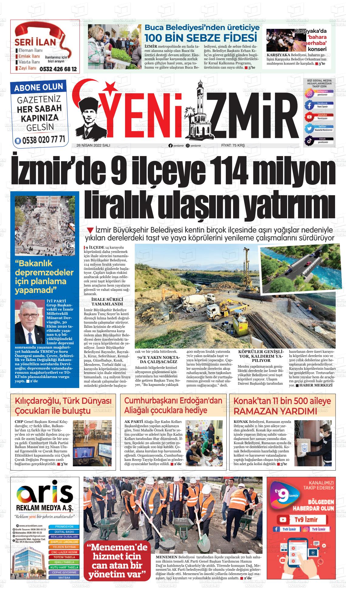 26 Nisan 2022 Büyük Torbalı Gazete Manşeti