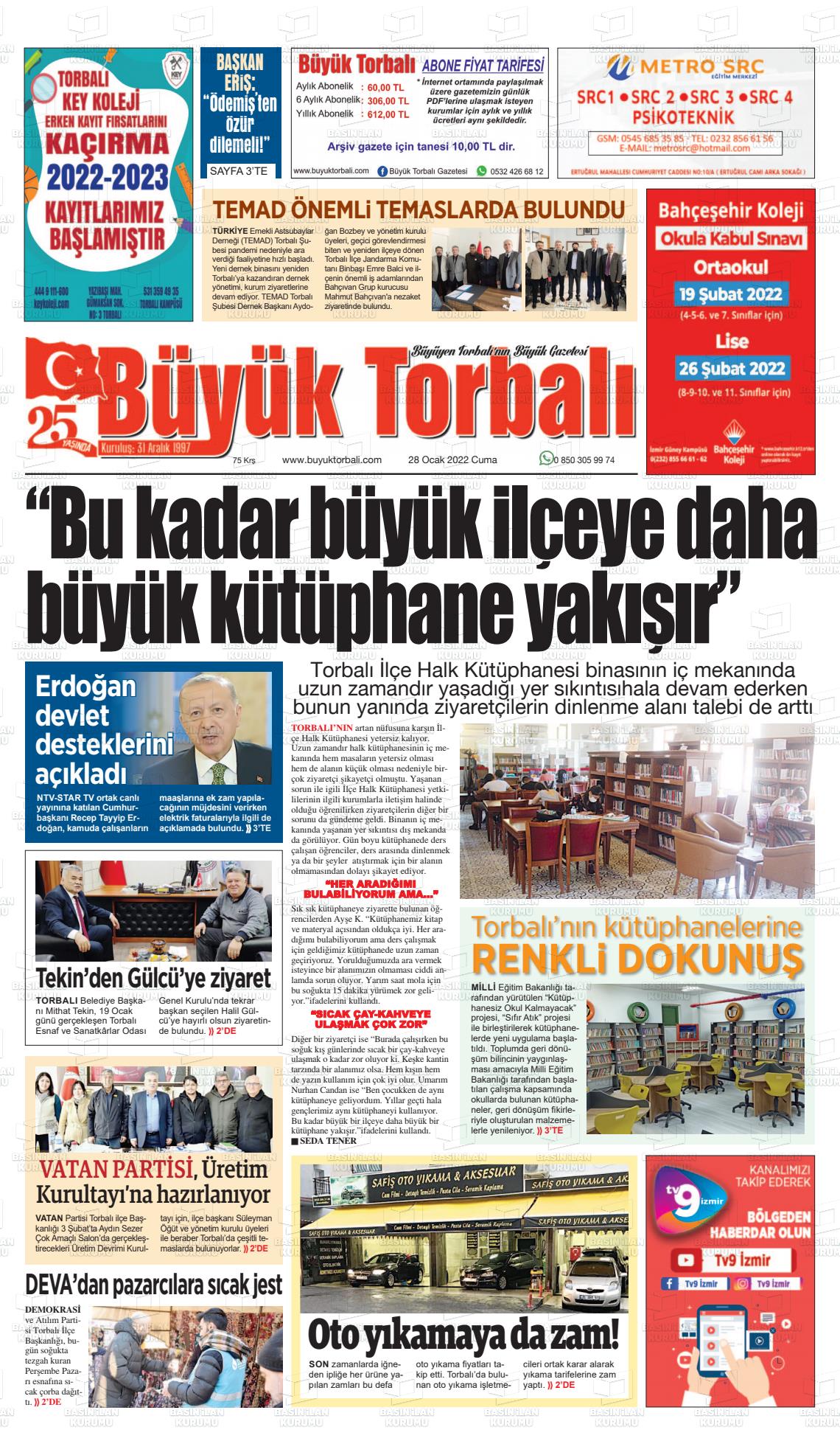 28 Ocak 2022 Büyük Torbalı Gazete Manşeti