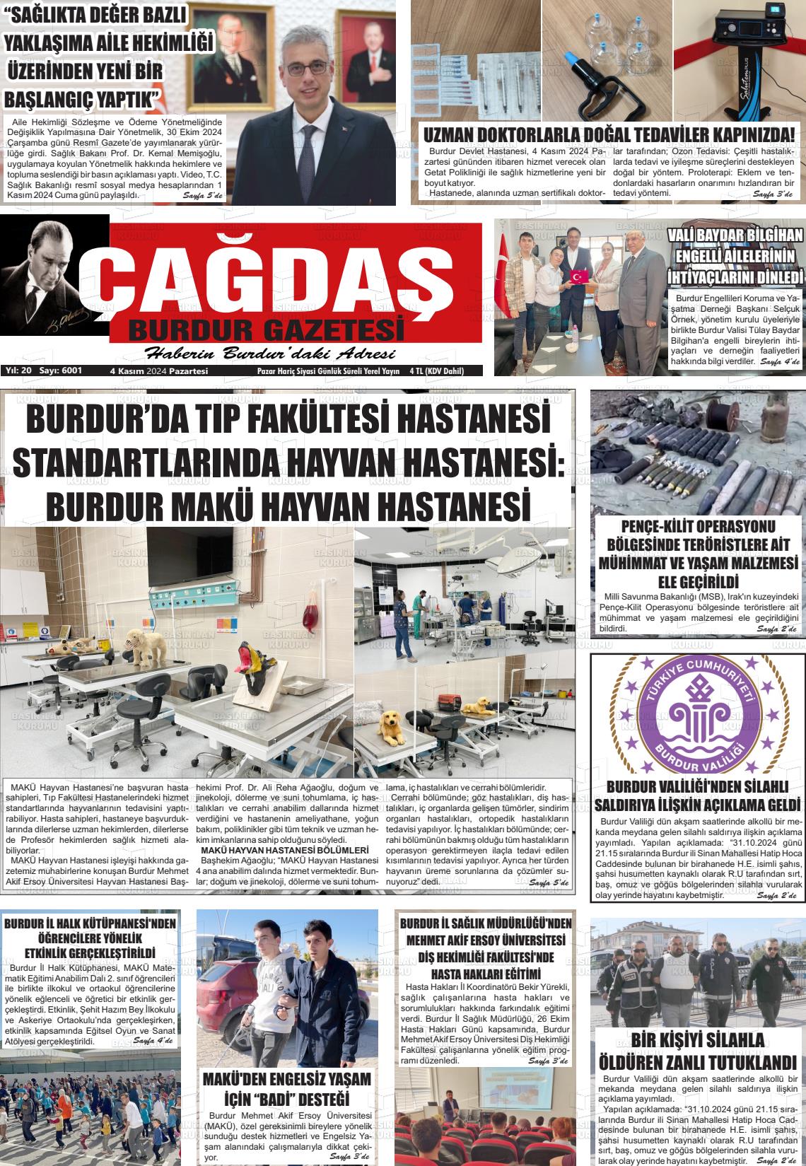 04 Kasım 2024 Çağdaş Burdur Gazete Manşeti