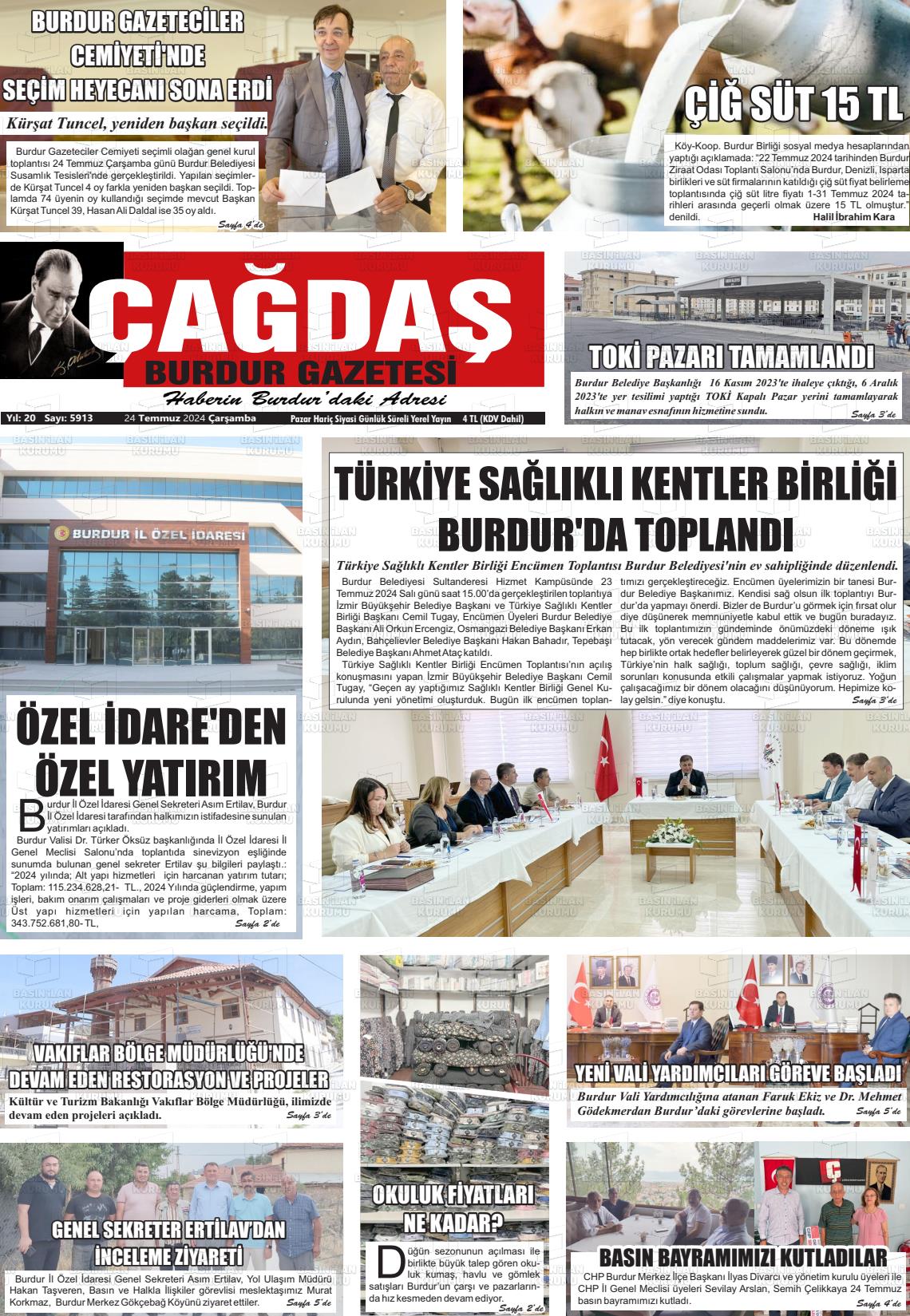 25 Temmuz 2024 Çağdaş Burdur Gazete Manşeti