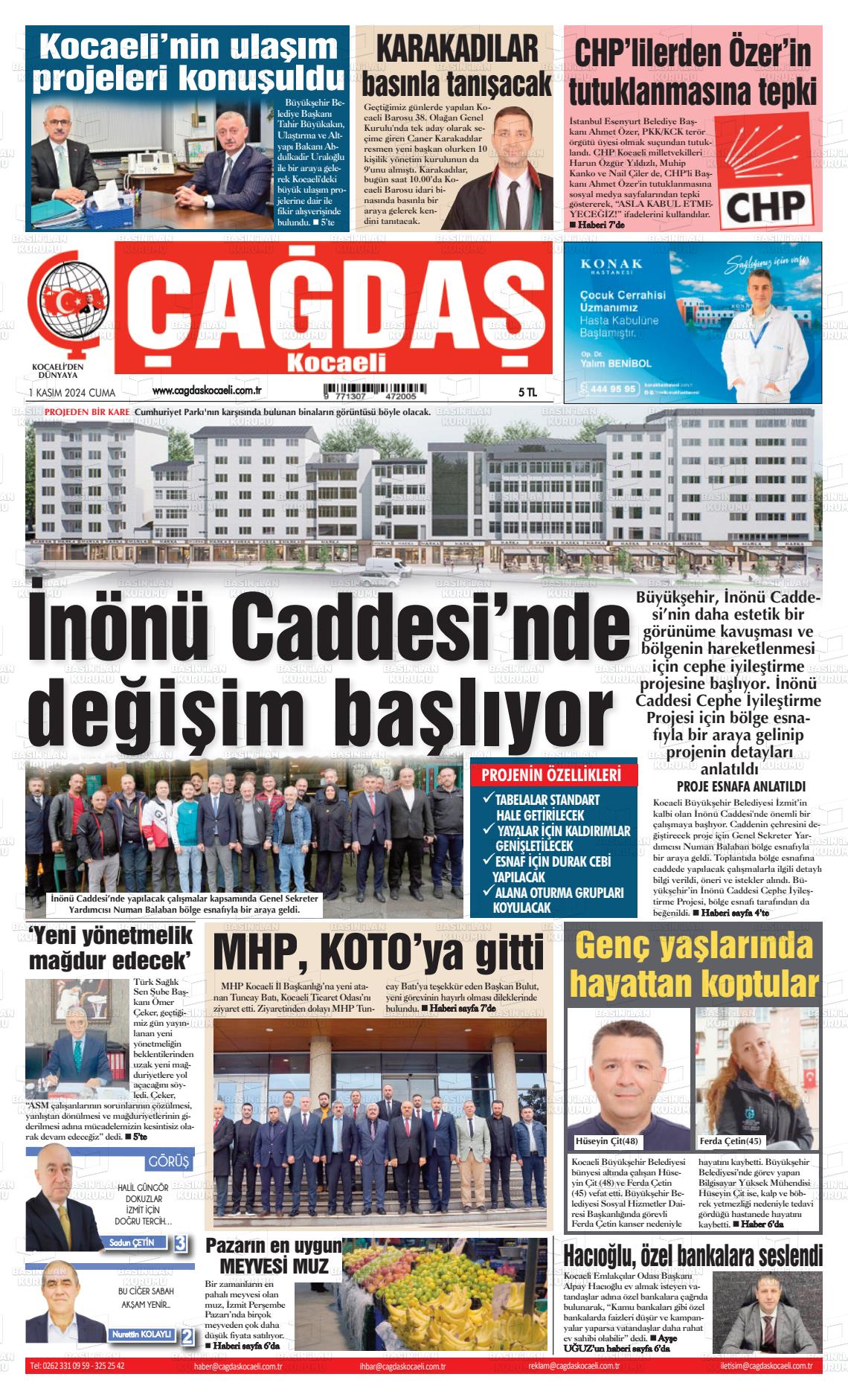 01 Kasım 2024 Çağdaş Kocaeli Gazete Manşeti