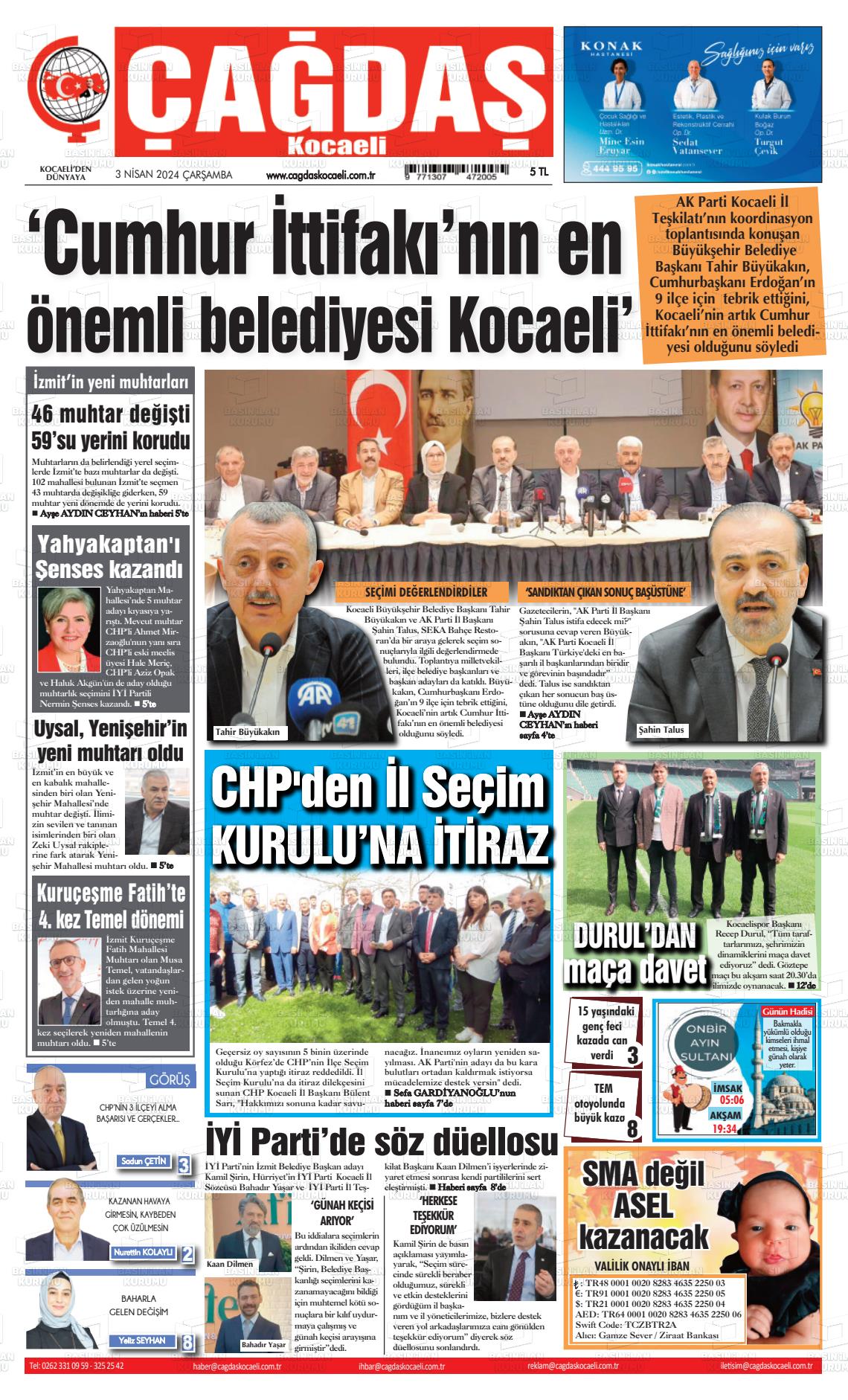 03 Nisan 2024 Çağdaş Kocaeli Gazete Manşeti