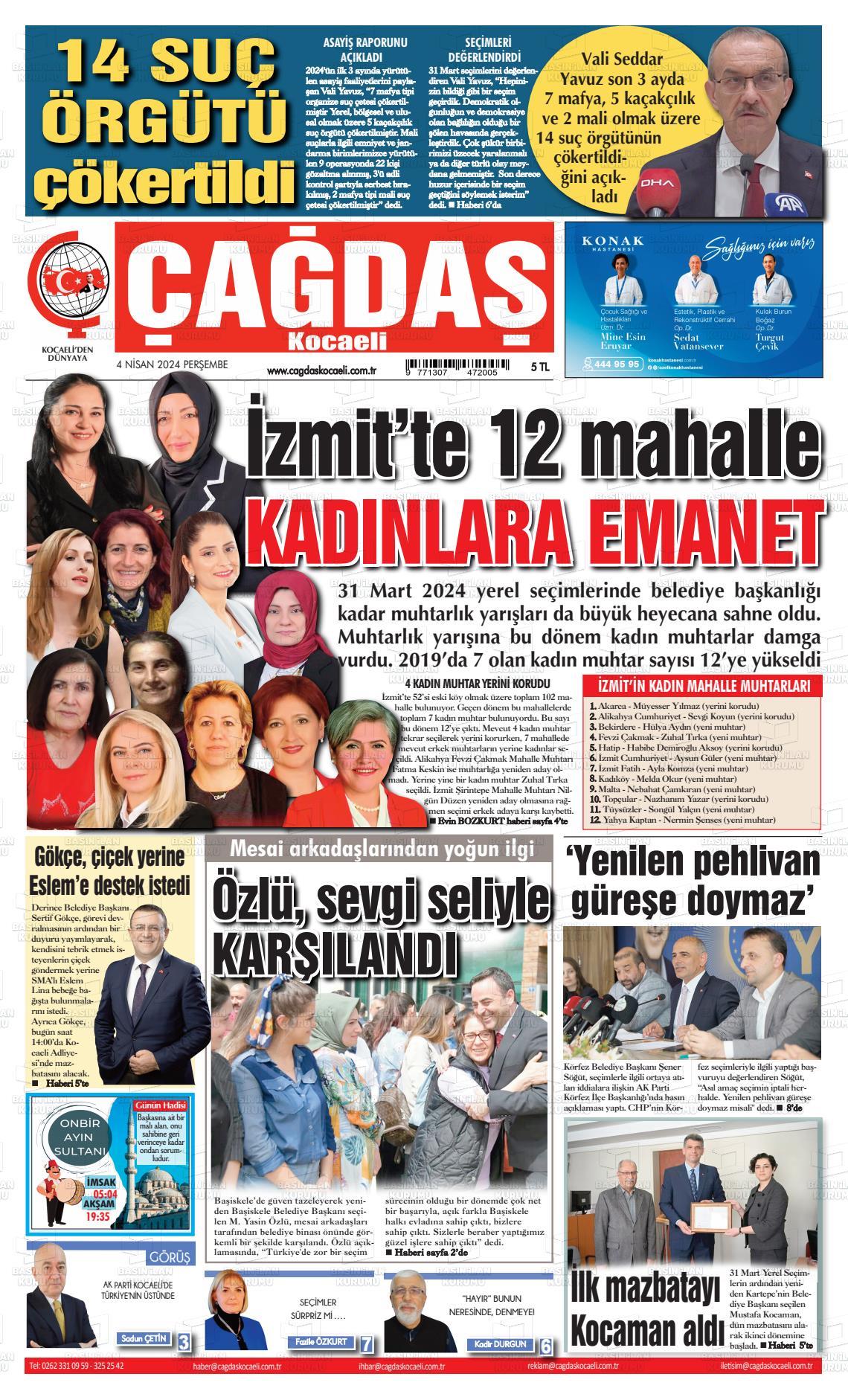 04 Nisan 2024 Çağdaş Kocaeli Gazete Manşeti