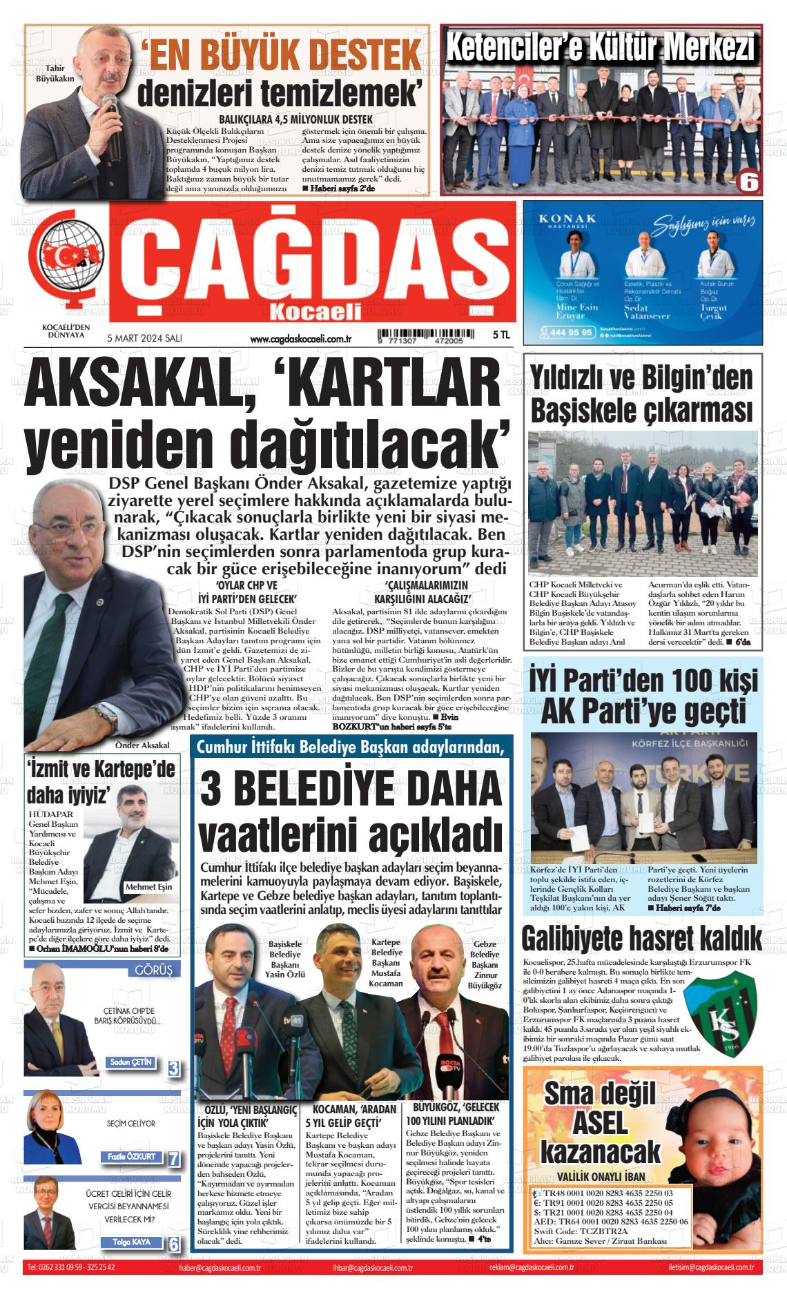 06 Mart 2024 Çağdaş Kocaeli Gazete Manşeti