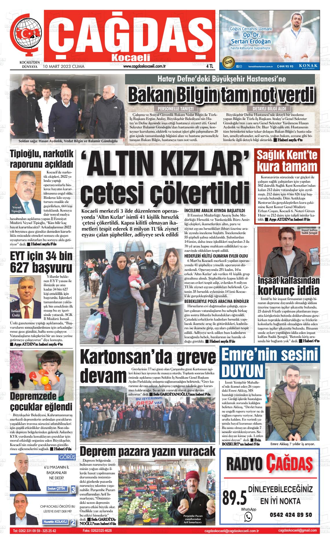 10 Mart 2023 Çağdaş Kocaeli Gazete Manşeti