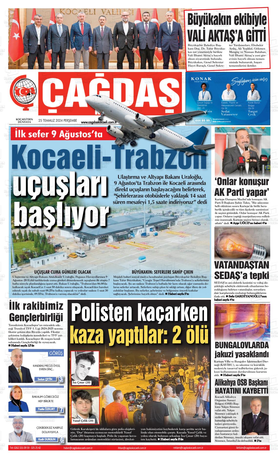 25 Temmuz 2024 Çağdaş Kocaeli Gazete Manşeti