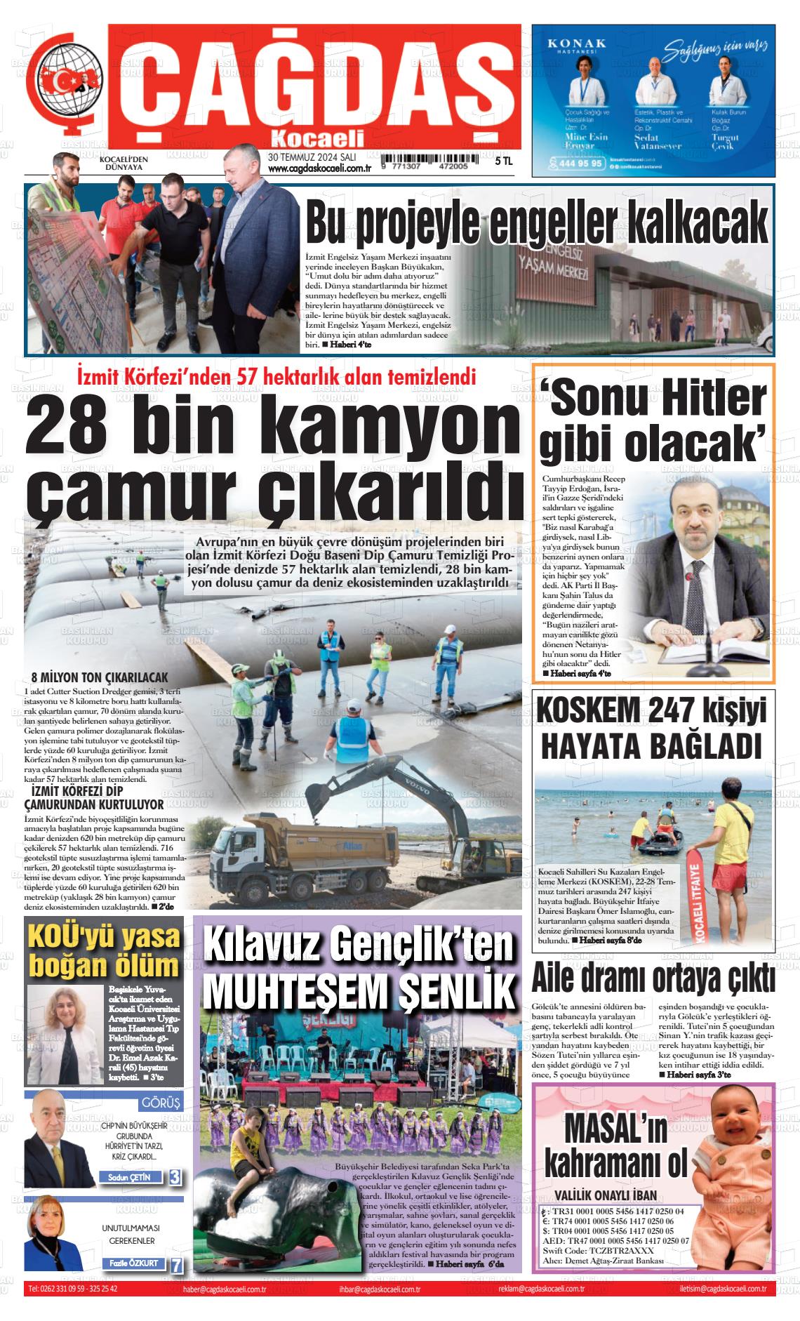 30 Temmuz 2024 Çağdaş Kocaeli Gazete Manşeti