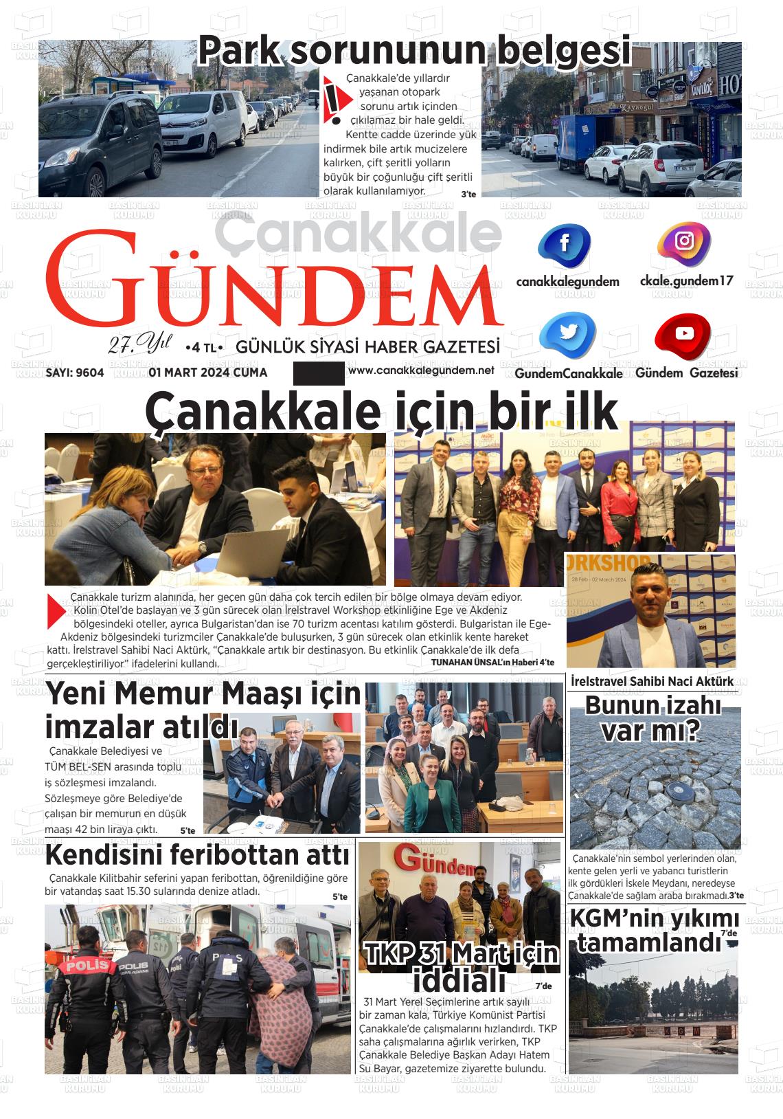 01 Mart 2024 Çanakkale Gündem Gazete Manşeti