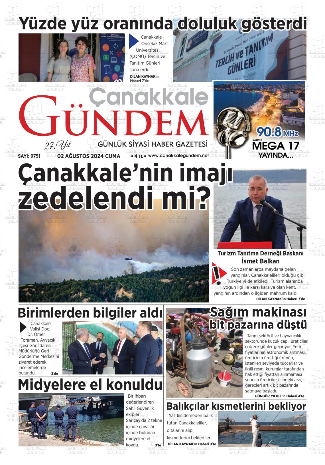 02 Ağustos 2024 Çanakkale Gündem Gazete Manşeti