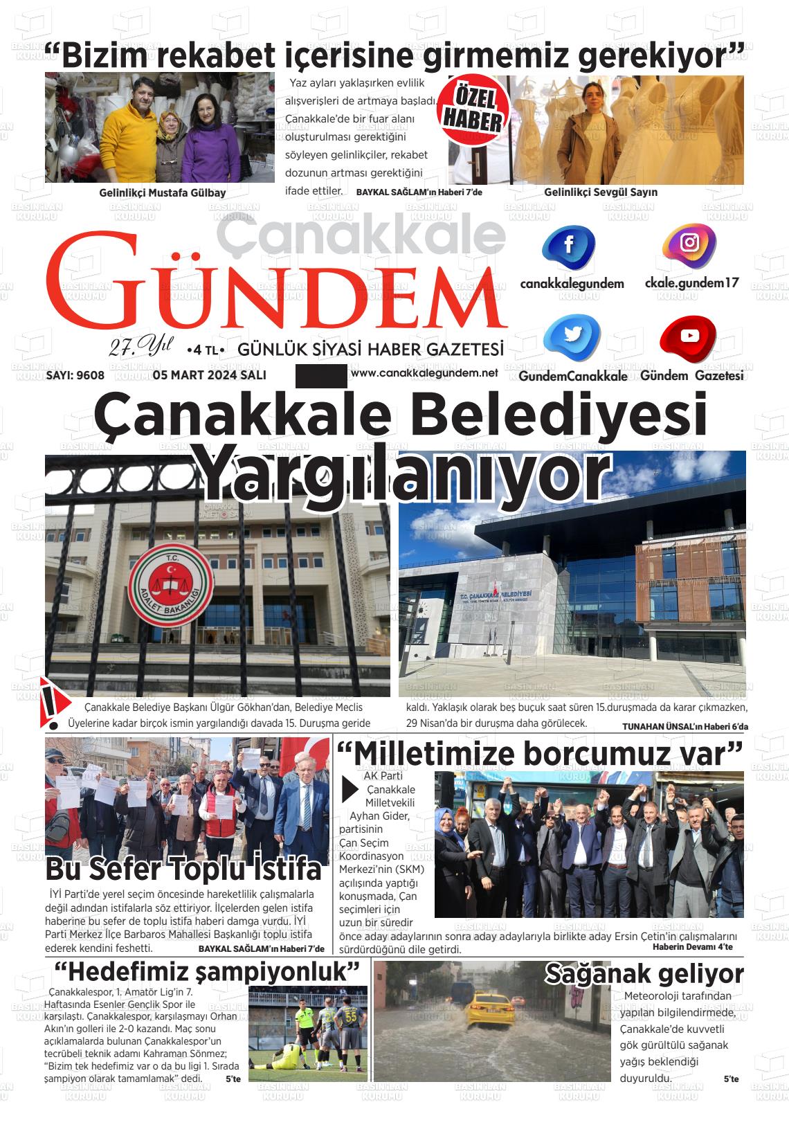 06 Mart 2024 Çanakkale Gündem Gazete Manşeti