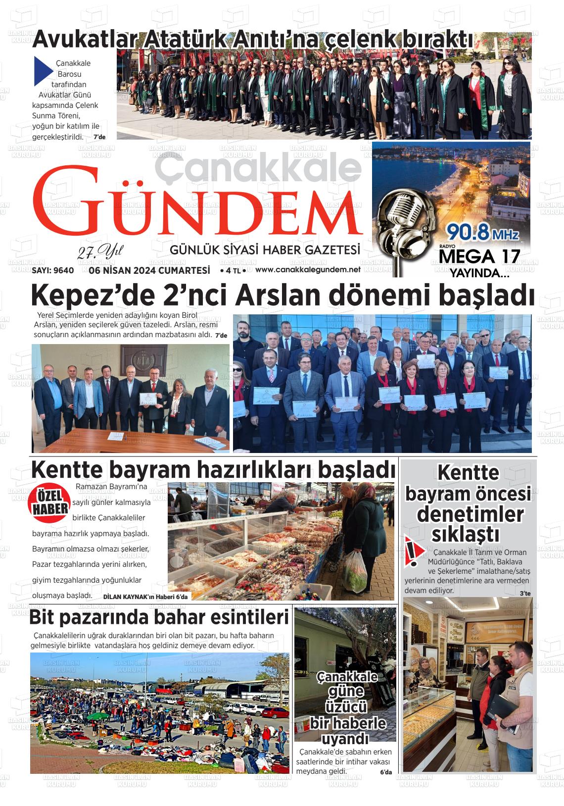 06 Nisan 2024 Çanakkale Gündem Gazete Manşeti