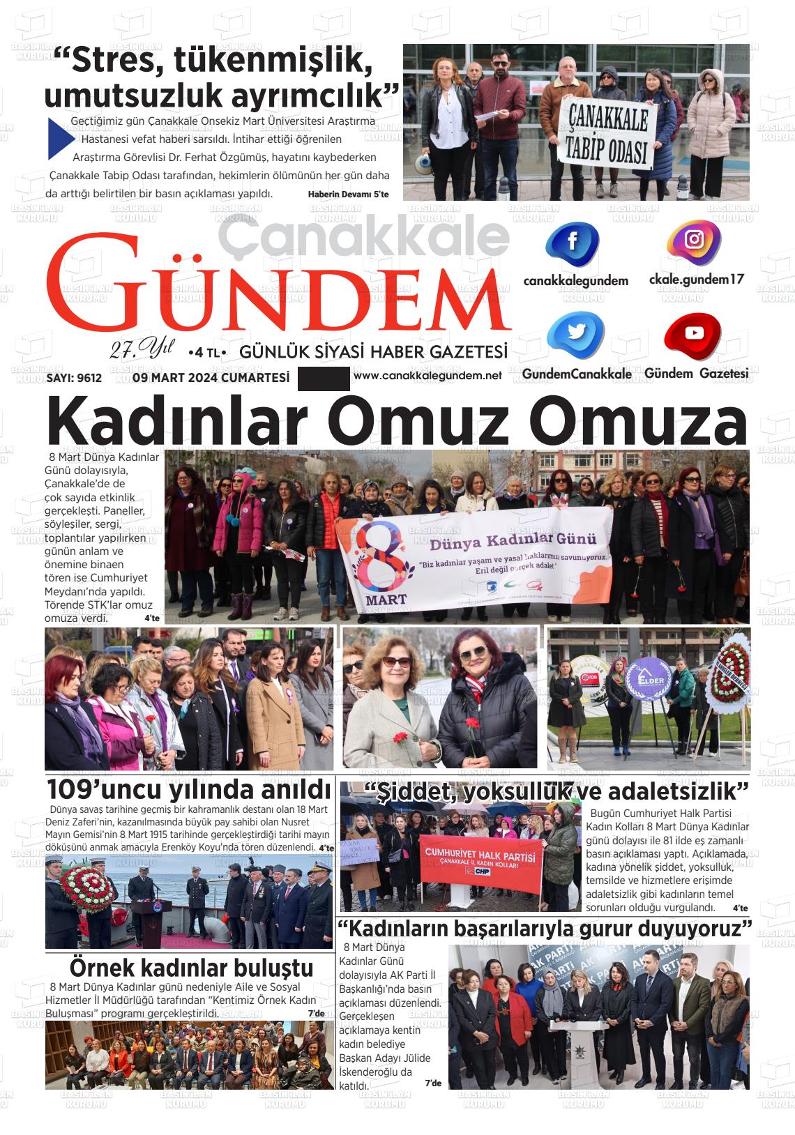 09 Mart 2024 Çanakkale Gündem Gazete Manşeti