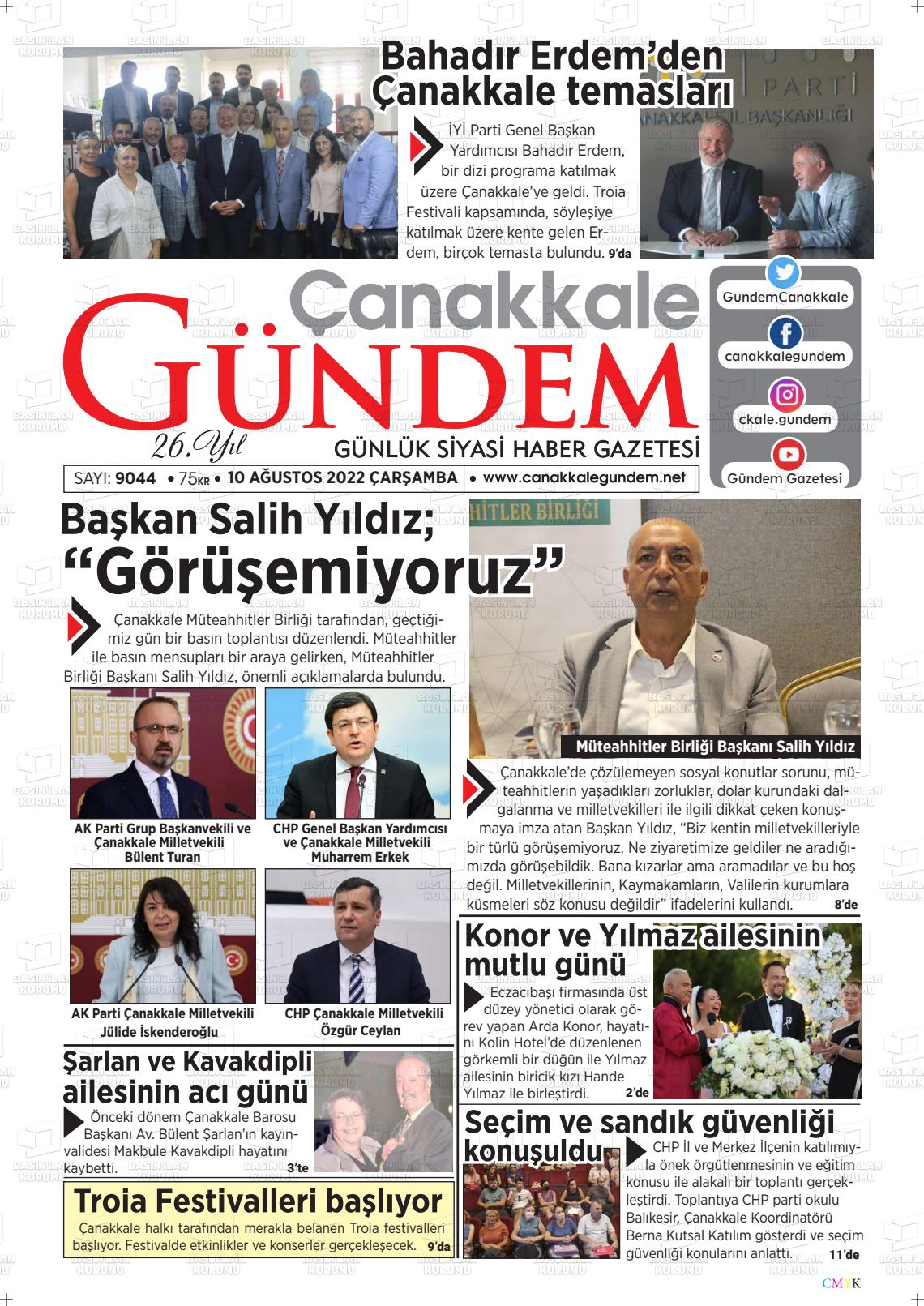 10 Ağustos 2022 Çanakkale Gündem Gazete Manşeti