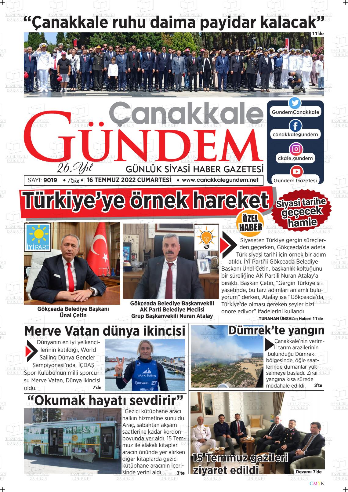 16 Temmuz 2022 Çanakkale Gündem Gazete Manşeti