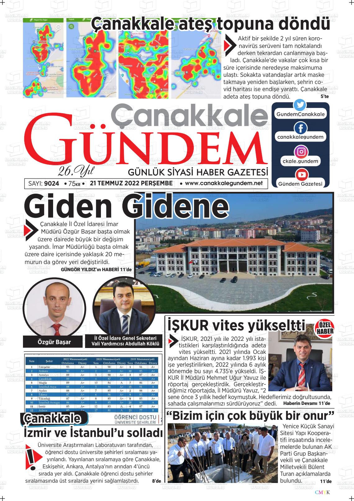 18 Eylül 2022 Çanakkale Gündem Gazete Manşeti